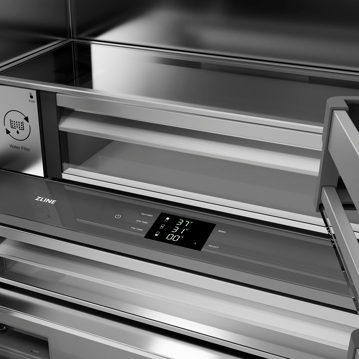 ZLINE 36 in. 19.6 cu. ft. French Door Built-In Bottom Freezer Refrigerator with Water Dispenser and Ice Maker in Stainless Steel with Stainless Steel Interior (SRBIV-304-36)