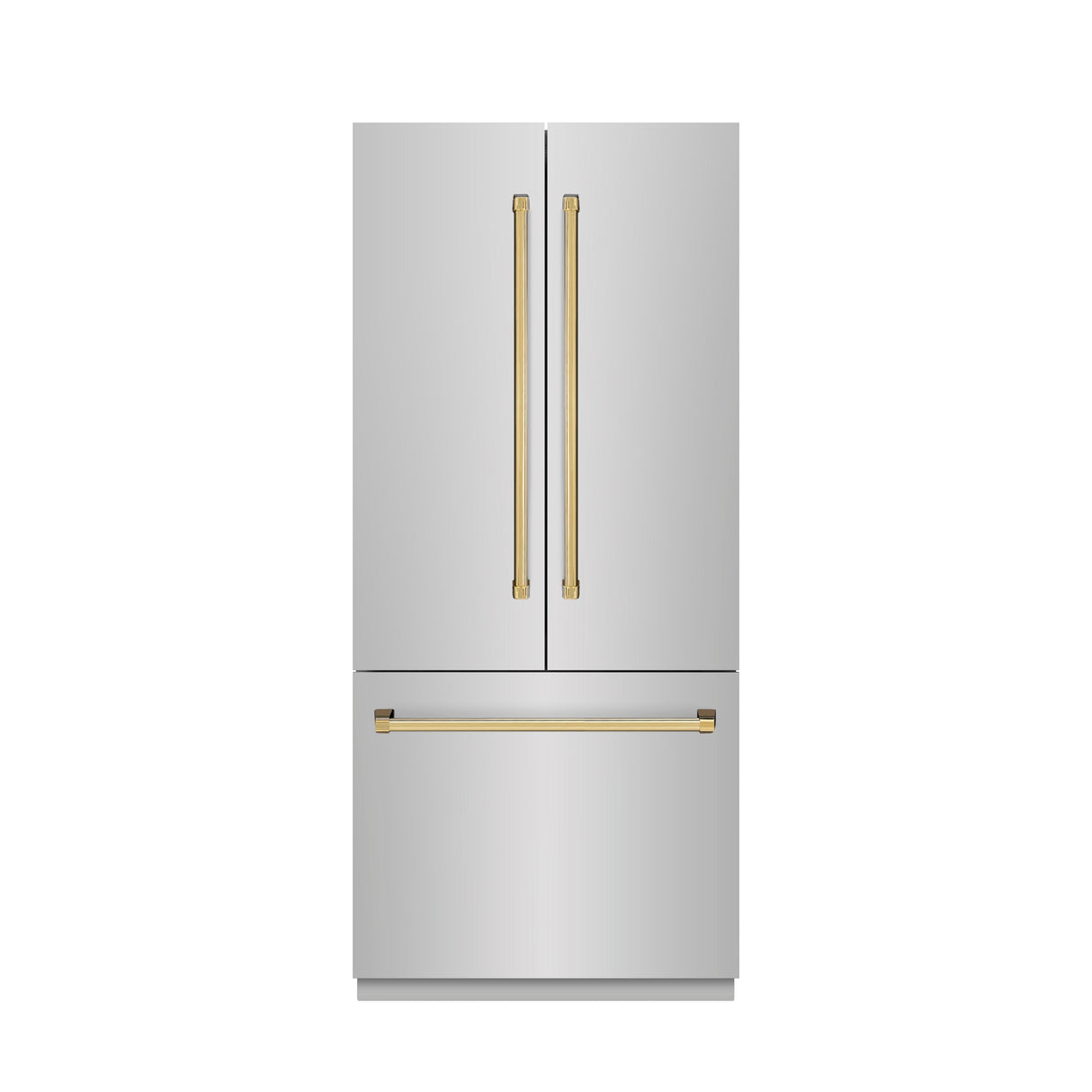 ZLINE Autograph Edition 36 in. 19.6 cu. ft. French Door Built-In Bottom Freezer Refrigerator with Water Dispenser and Ice Maker in Stainless Steel with Stainless Steel Interior and Polished Gold Accents (SRBIVZ-304-36G)