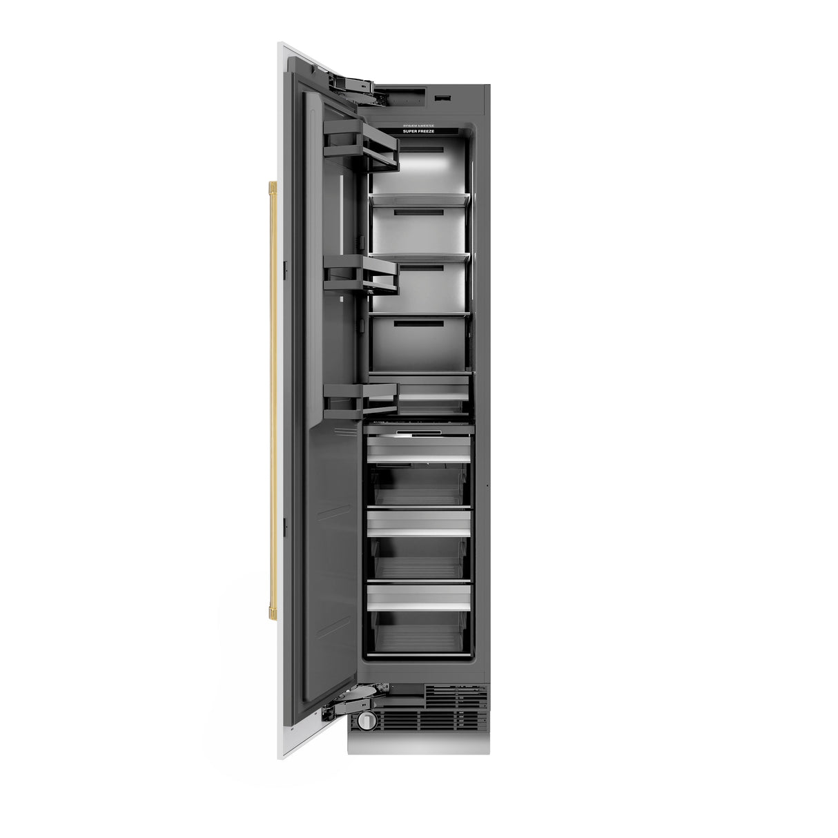 ZLINE Autograph Edition 18 in. 8.6 cu. ft. Left Hinge Column Freezer in White Matte with Graphite Gray Interior and Polished Gold Accents (RCFVLZ-WM-18-G)