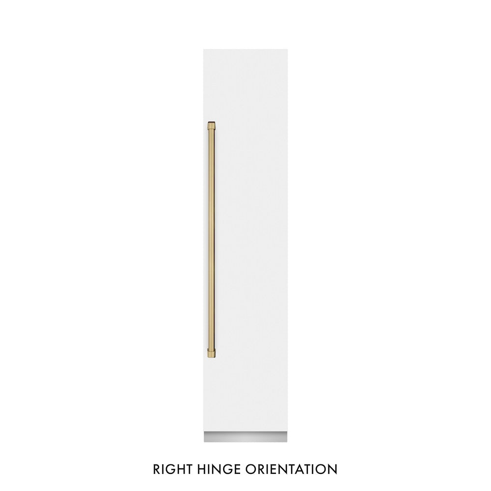 ZLINE Autograph Edition 18 in. 8.6 cu. ft. Right Hinge Column Freezer in White Matte with Graphite Gray Interior and Champagne Bronze Accents (RCFVRZ-WM-18-CB)