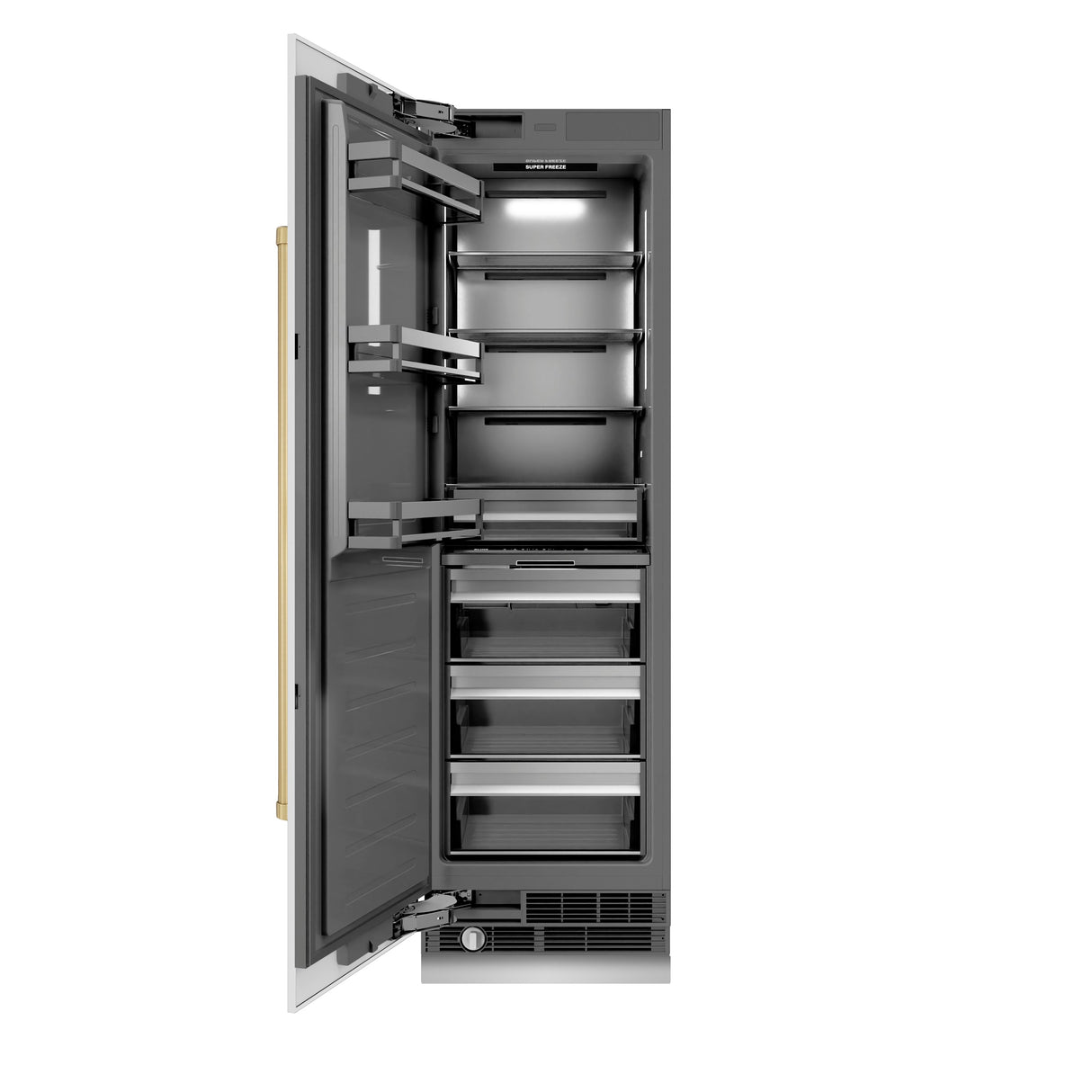 ZLINE Autograph Edition 24 in. 12.4 cu. ft. Column Freezer in White Matte with Graphite Gray Interior and Champagne Bronze Accents (RCFVZ-WM-24-CB)