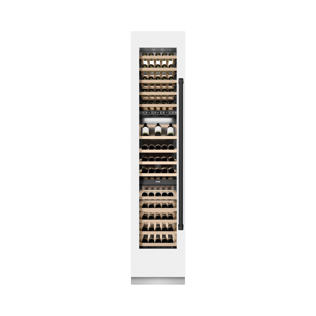ZLINE Autograph Edition 18 in. 9.0 cu. ft. Triple Zone 68 Bottle Left Hinge Column Wine Cooler in White Matte with Matte Black Accents (RCWVLZ-WM-18-MB)