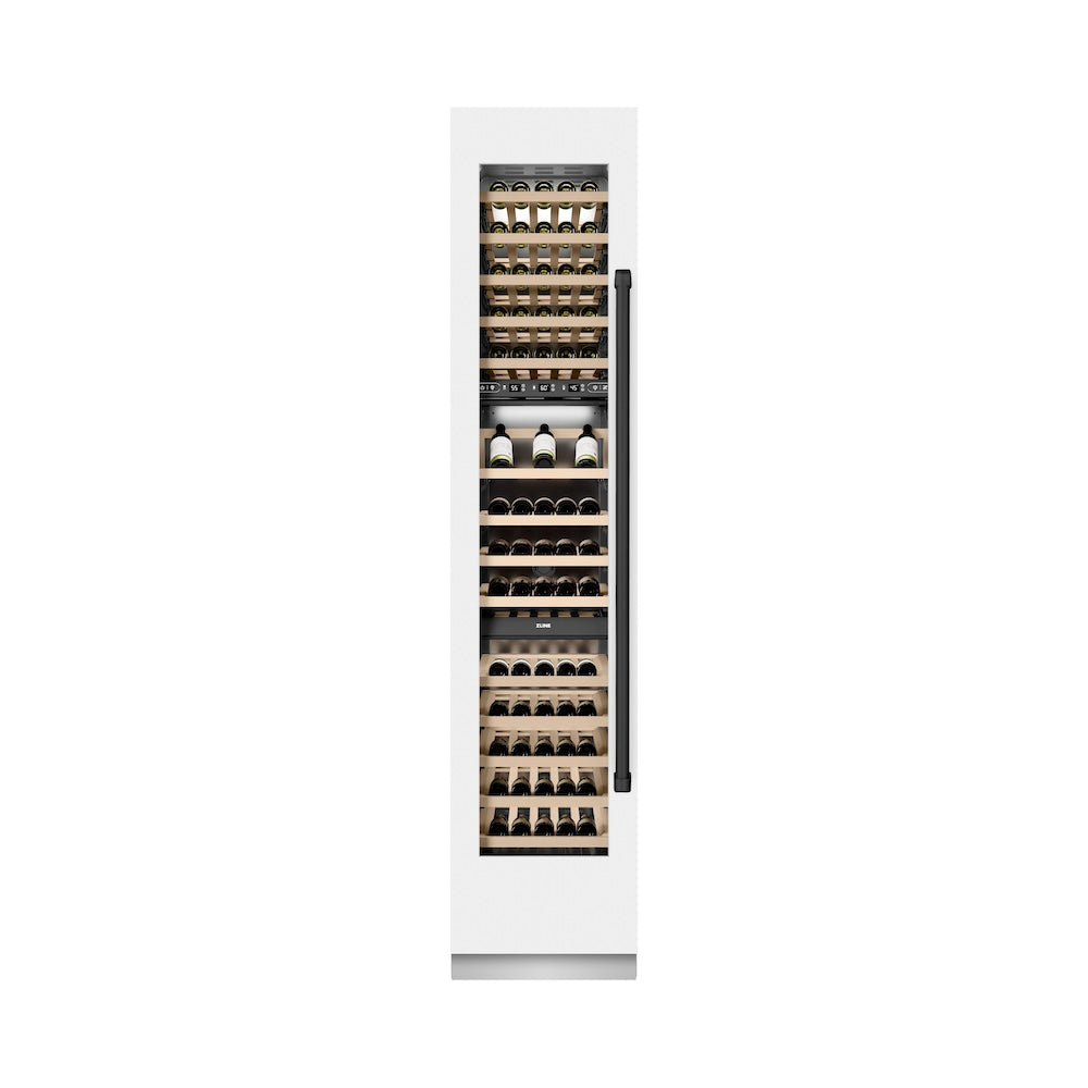 ZLINE Autograph Edition 18 in. 9.0 cu. ft. Triple Zone 68 Bottle Left Hinge Column Wine Cooler in White Matte with Matte Black Accents (RCWVLZ-WM-18-MB)