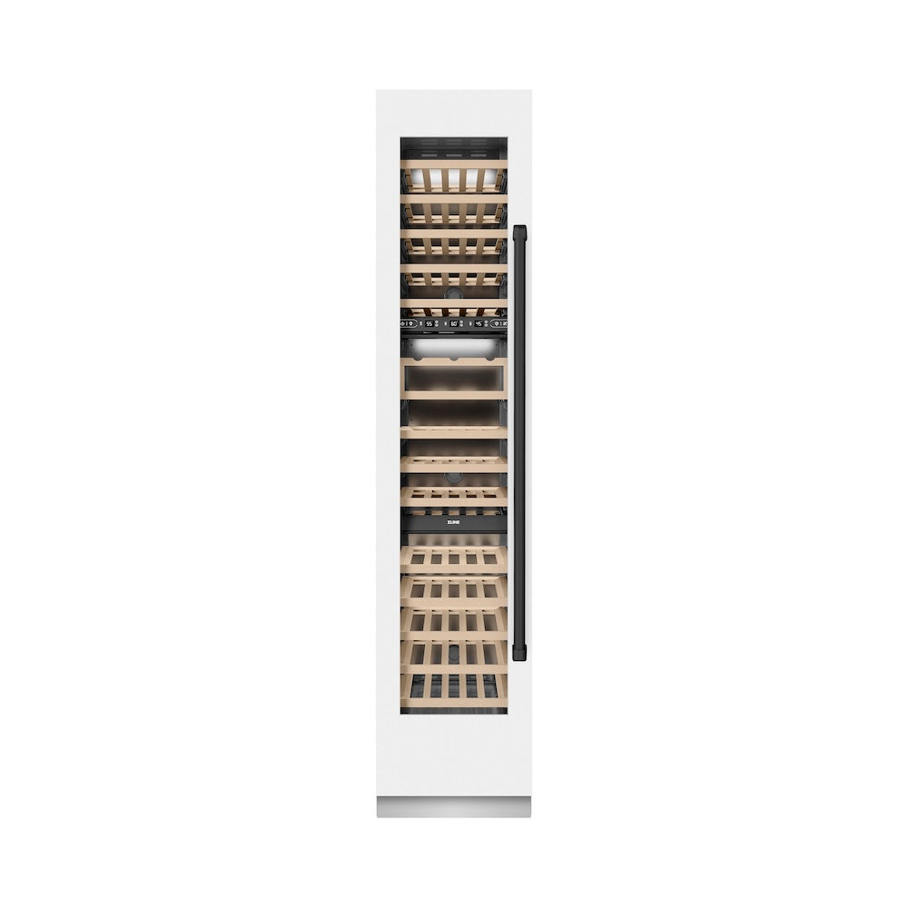 ZLINE Autograph Edition 18 in. 9.0 cu. ft. Triple Zone 68 Bottle Left Hinge Column Wine Cooler in White Matte with Matte Black Accents (RCWVLZ-WM-18-MB)
