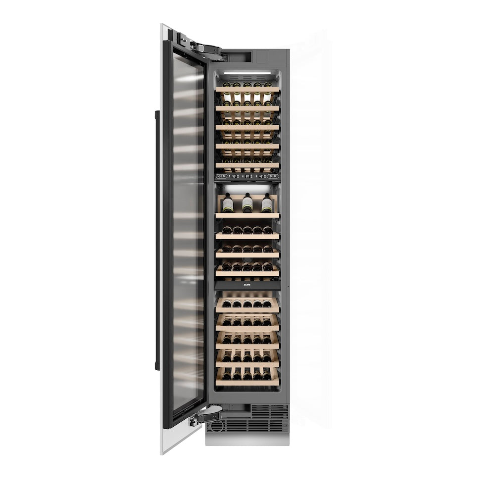 ZLINE Autograph Edition 18 in. 9.0 cu. ft. Triple Zone 68 Bottle Left Hinge Column Wine Cooler in White Matte with Matte Black Accents (RCWVLZ-WM-18-MB)