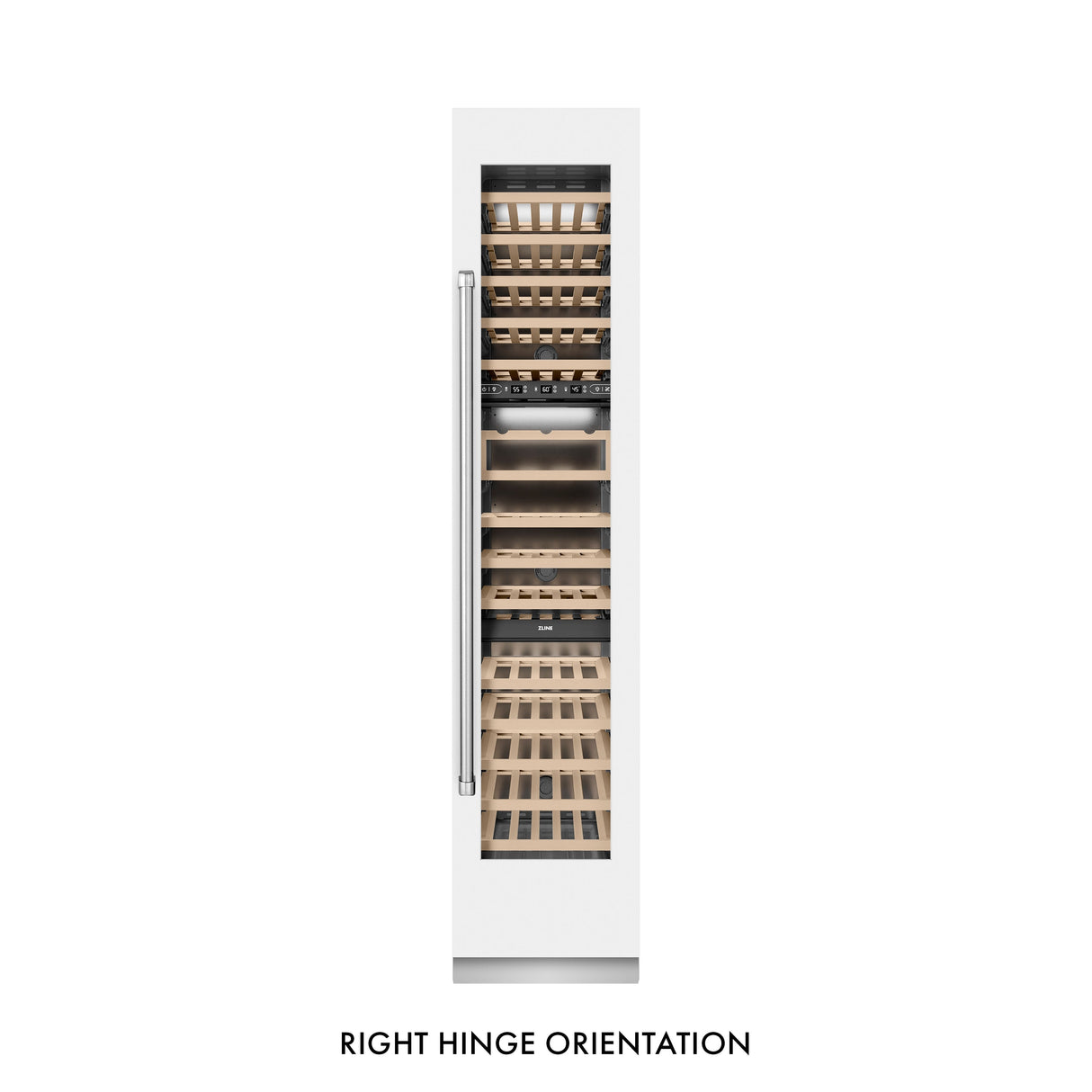 ZLINE Autograph Edition 18 in. 9.0 cu. ft. Triple Zone 68 Bottle Right Hinge Column Wine Cooler in White Matte with Champagne Bronze Accents (RCWVRZ-WM-18-CB)