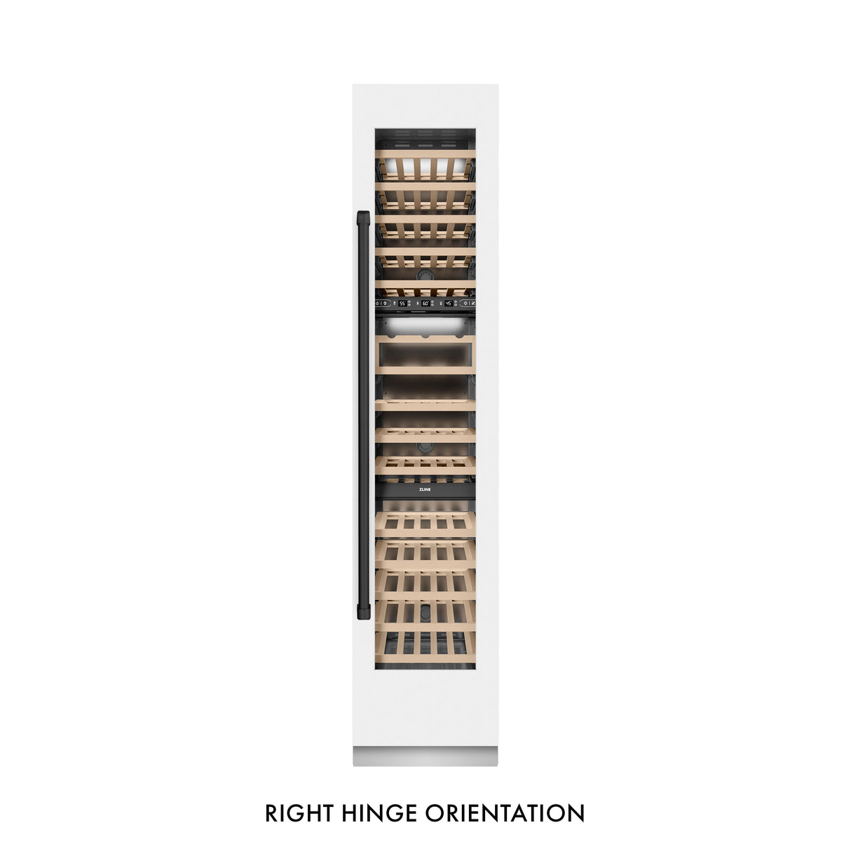 ZLINE Autograph Edition 18 in. 9.0 cu. ft. Triple Zone 68 Bottle Right Hinge Column Wine Cooler in White Matte with Matte Black Accents (RCWVRZ-WM-18-MB)