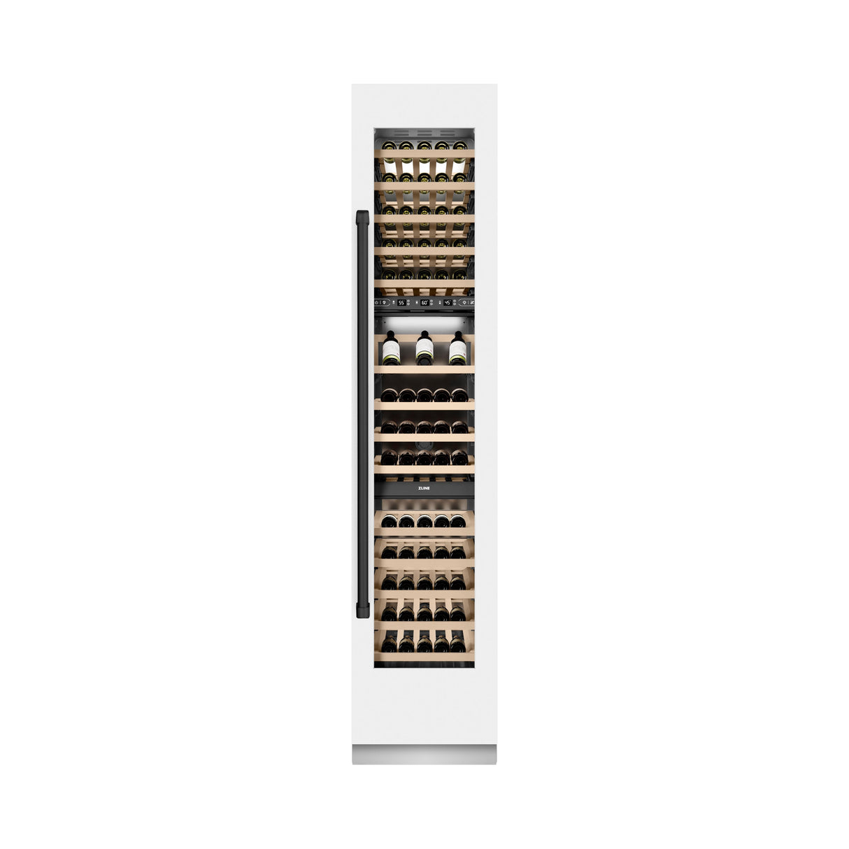 ZLINE Autograph Edition 18 in. 9.0 cu. ft. Triple Zone 68 Bottle Right Hinge Column Wine Cooler in White Matte with Matte Black Accents (RCWVRZ-WM-18-MB)