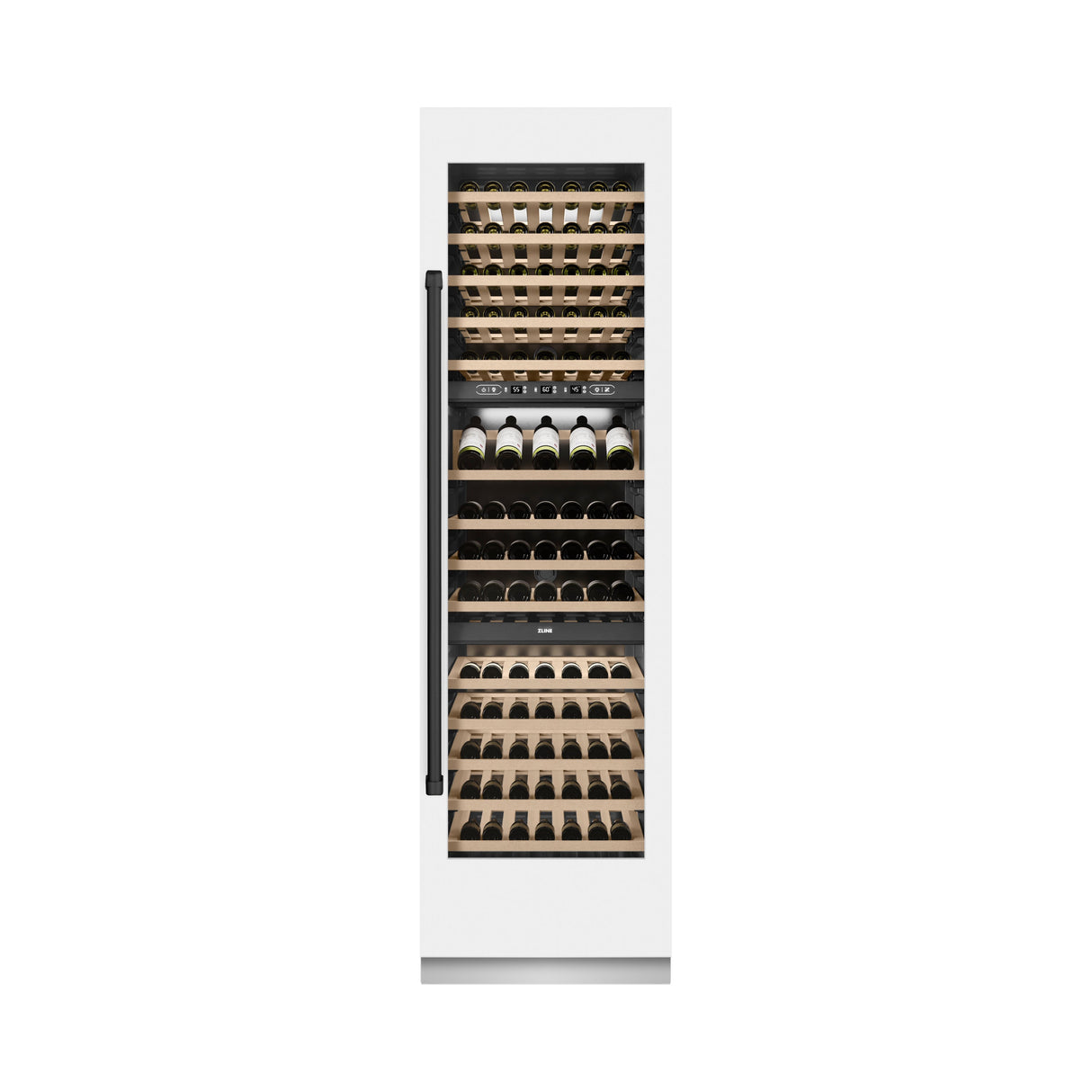 ZLINE Autograph Edition 24 in. 12.4 cu. ft. Triple Zone 100 Bottle Column Wine Cooler in White Matte and Matte Black Accents (RCWVZ-WM-24-MB)
