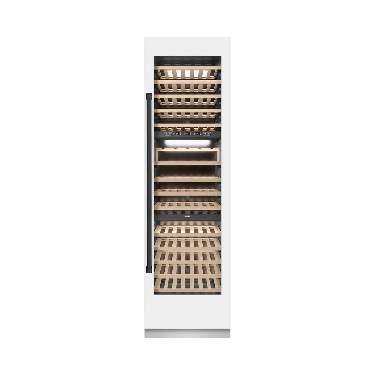 ZLINE Autograph Edition 24 in. 12.4 cu. ft. Triple Zone 100 Bottle Column Wine Cooler in White Matte and Matte Black Accents (RCWVZ-WM-24-MB)