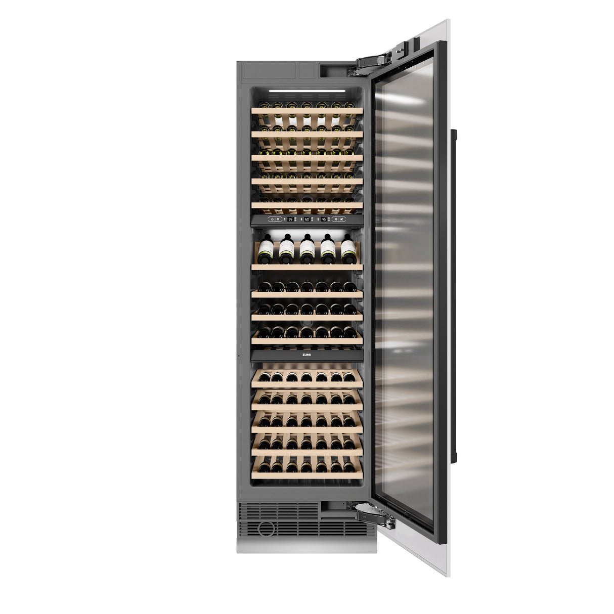 ZLINE Autograph Edition 24 in. 12.4 cu. ft. Triple Zone 100 Bottle Column Wine Cooler in White Matte and Matte Black Accents (RCWVZ-WM-24-MB)