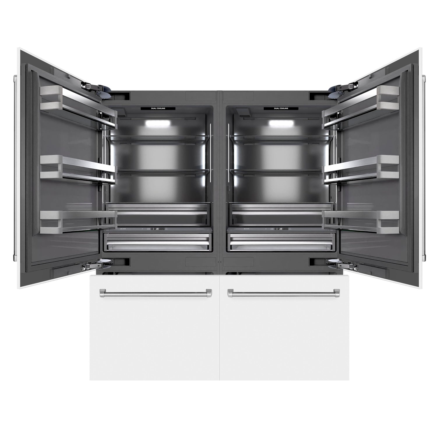 ZLINE 72 in. 39.6 cu. ft. French Door Built-In Bottom Freezer Refrigerator with Water Dispensers and Ice Makers in White Matte with Graphite Gray Interior (GRBIT-WM-72)