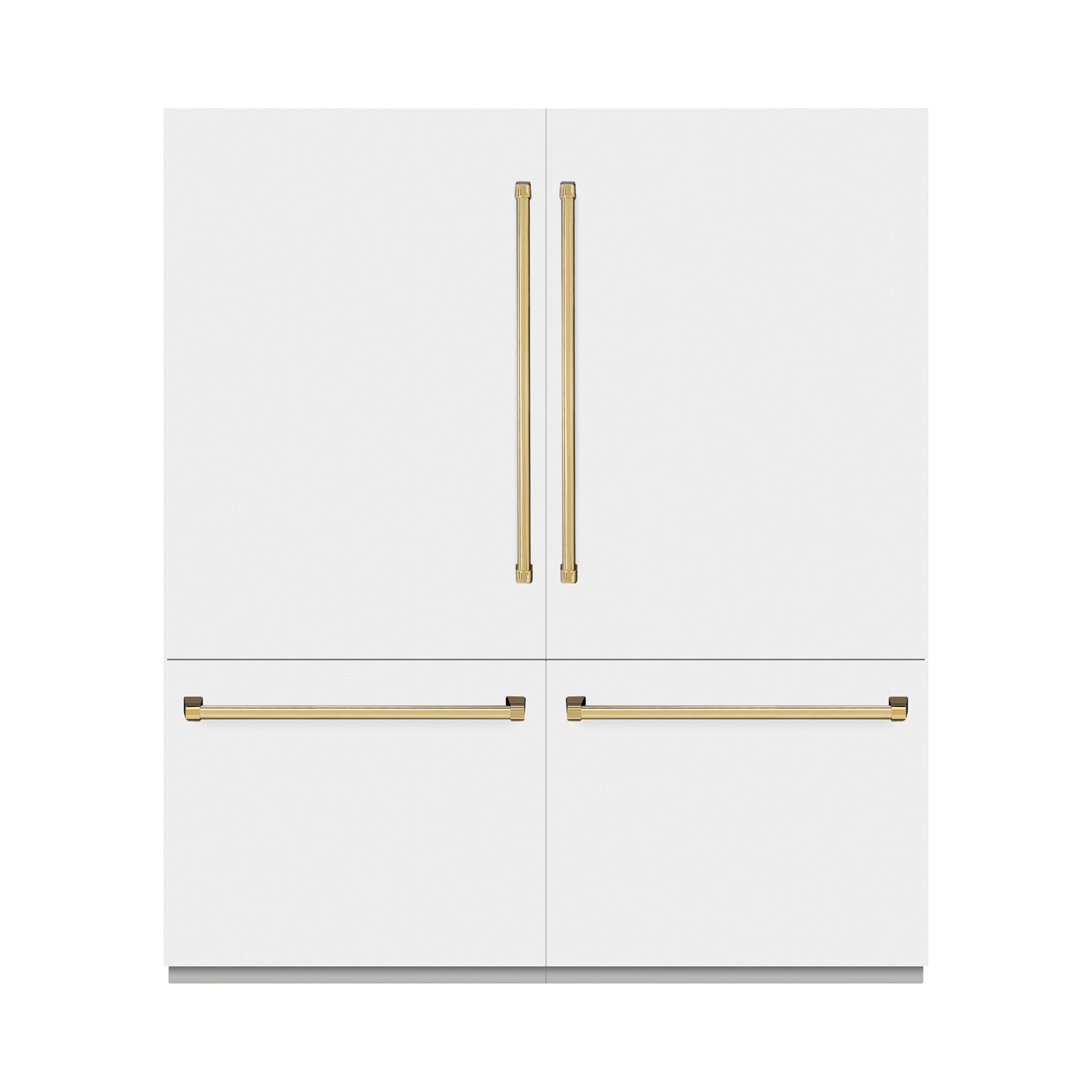 ZLINE Autograph Edition 72 in. 39.6 cu. ft. French Door Built-In Bottom Freezer Refrigerator with Water Dispensers and Ice Makers in White Matte with Graphite Gray Interior and Polished Gold Accents (GRBITZ-WM-72-G)