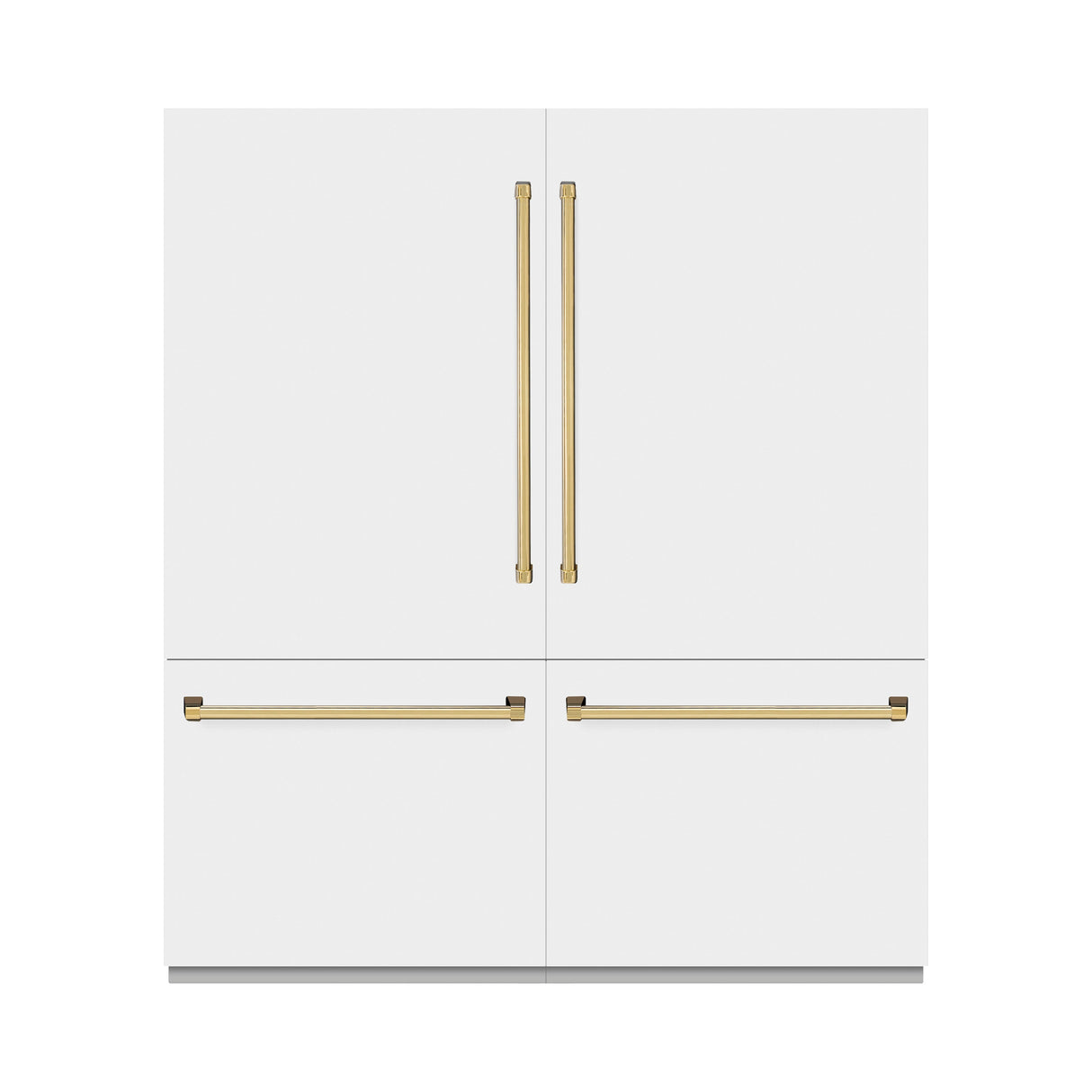 ZLINE Autograph Edition 72 in. 39.6 cu. ft. French Door Built-In Bottom Freezer Refrigerator with Water Dispensers and Ice Makers in White Matte with Graphite Gray Interior and Polished Gold Accents (GRBITZ-WM-72-G)