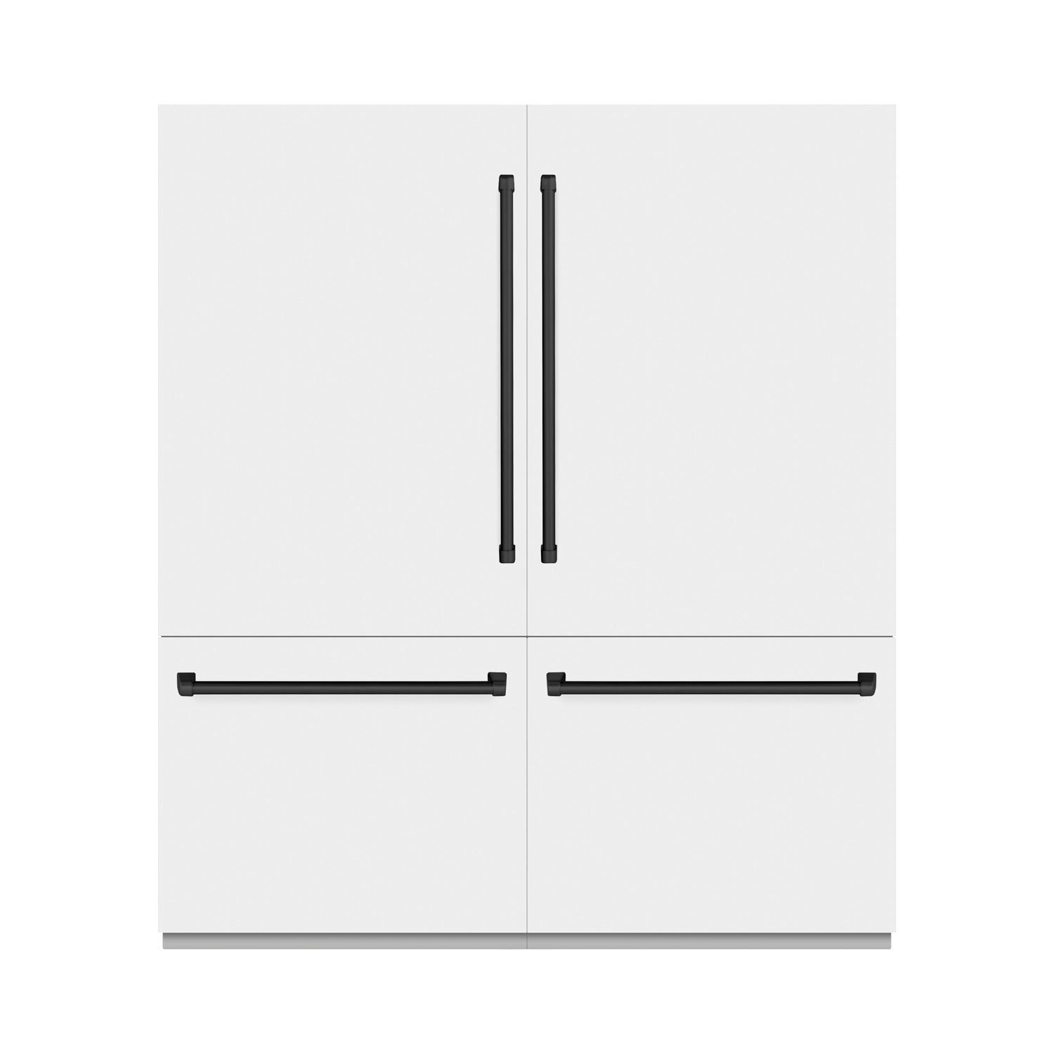 ZLINE Autograph Edition 72 in. 39.6 cu. ft. French Door Built-In Bottom Freezer Refrigerator with Water Dispensers and Ice Makers in White Matte with Graphite Gray Interior and Matte Black Accents (GRBITZ-WM-72-MB)