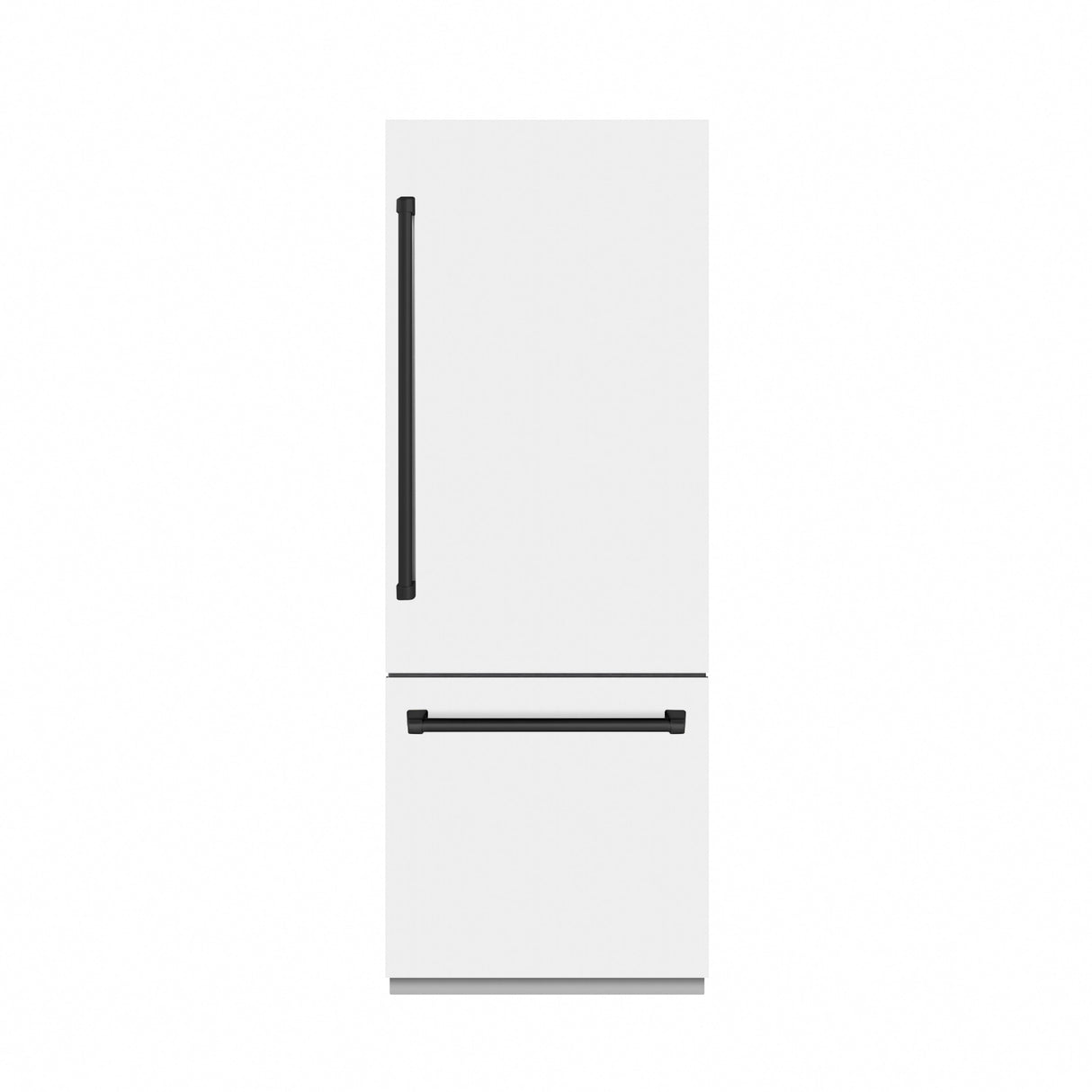 ZLINE Autograph Edition 30 in. 16.1 cu. ft. Built-In Bottom Freezer Refrigerator with Water Dispenser and Ice Maker in White Matte with Graphite Gray Interior and Matte Black Accents (GRBIVZ-WM-30-MB)