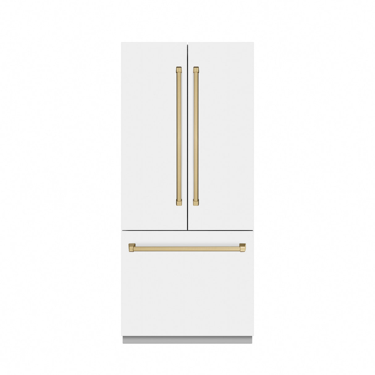 ZLINE Autograph Edition 36 in. 19.6 cu. ft. French Door Built-In Bottom Freezer Refrigerator with Water Dispenser and Ice Maker in White Matte with Graphite Gray Interior and Champagne Bronze Accents (GRBIVZ-WM-36-CB)