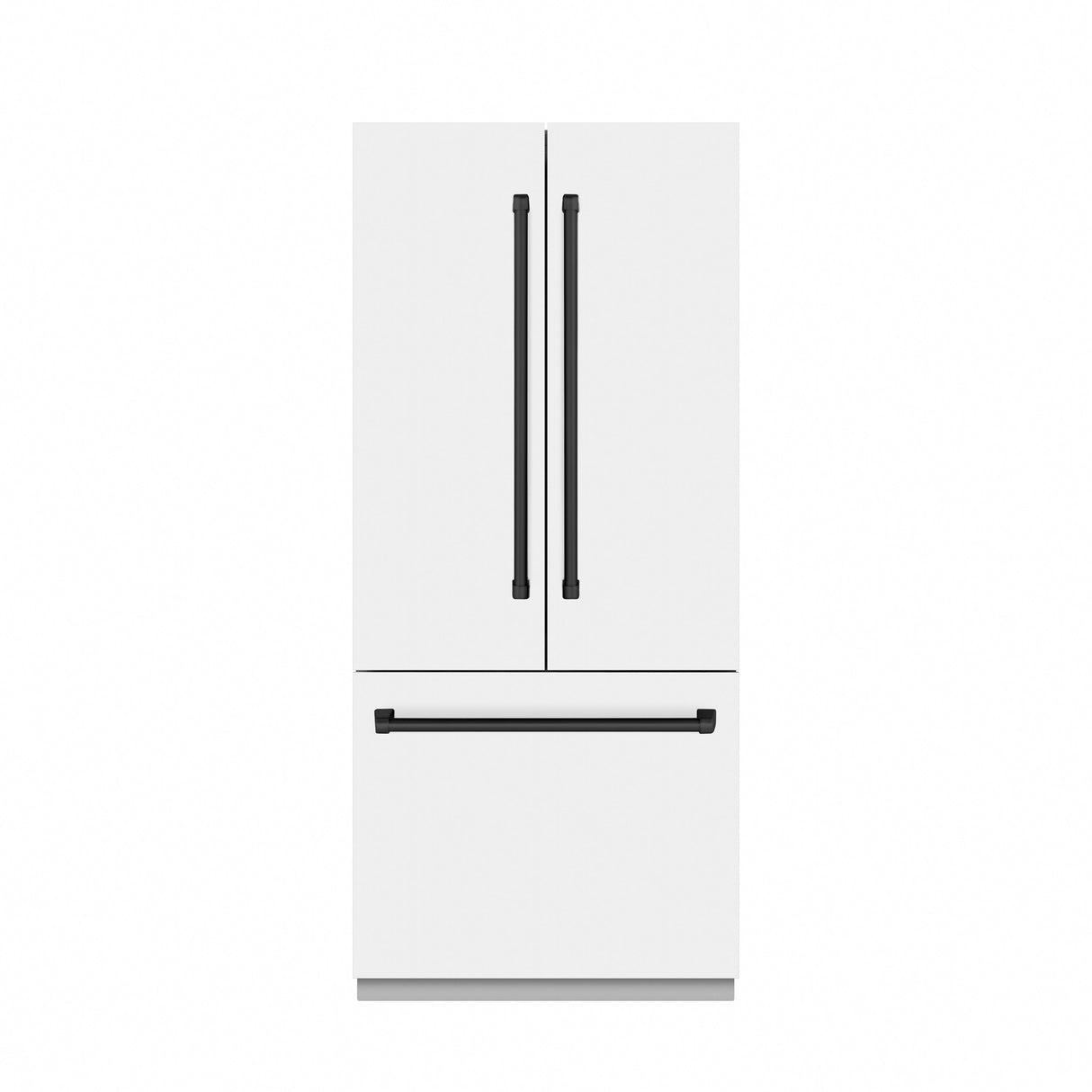 ZLINE Autograph Edition 36 in. 19.6 cu. ft. French Door Built-In Bottom Freezer Refrigerator with Water Dispenser and Ice Maker in White Matte with Graphite Gray Interior and Matte Black Accents (GRBIVZ-WM-36-MB)