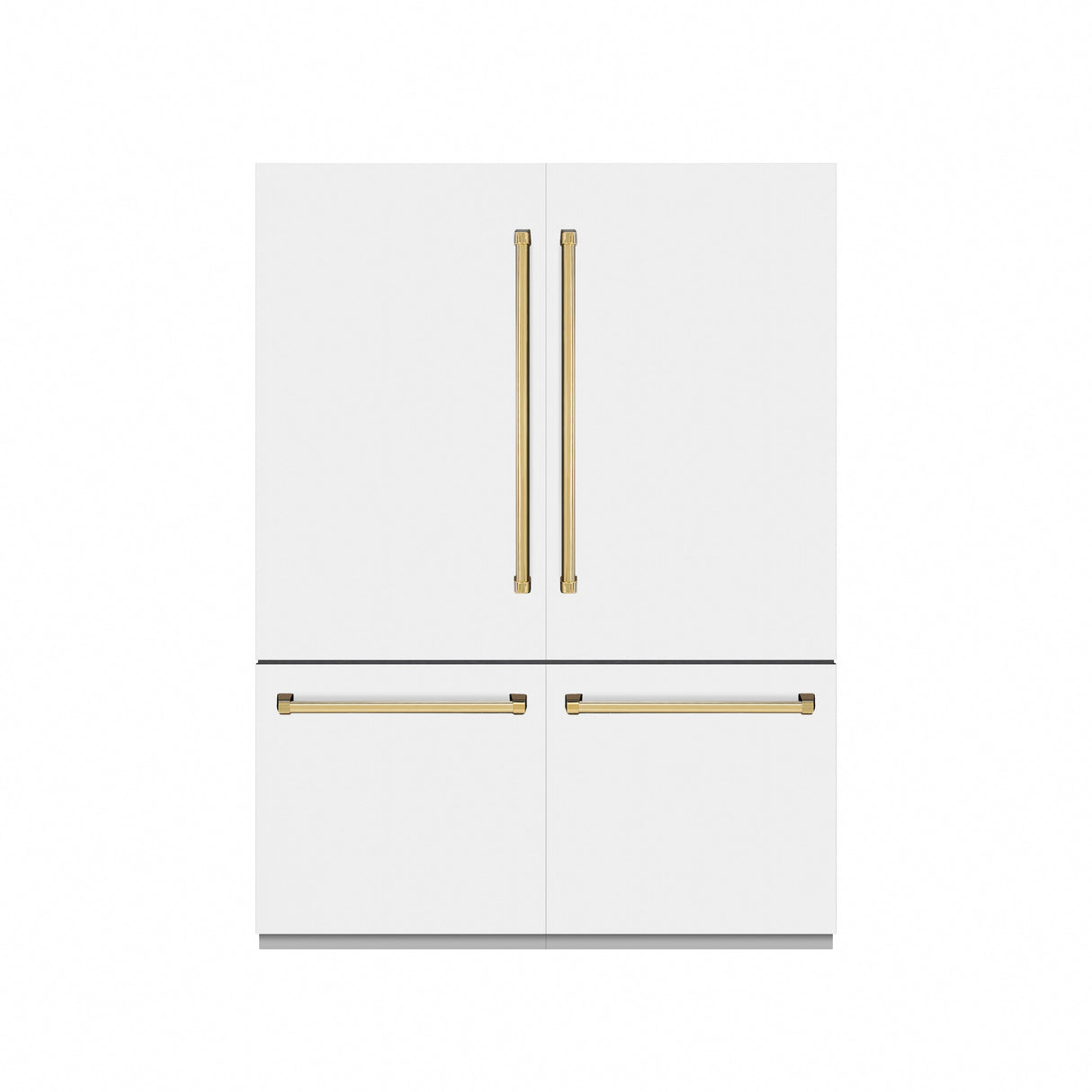 ZLINE Autograph Edition 60 in. 32.2 cu. ft. French Door Built-In Bottom Freezer Refrigerator with Water Dispenser and Ice Maker in White Matte with Graphite Gray Interior and Polished Gold Accents (GRBIVZ-WM-60-G)