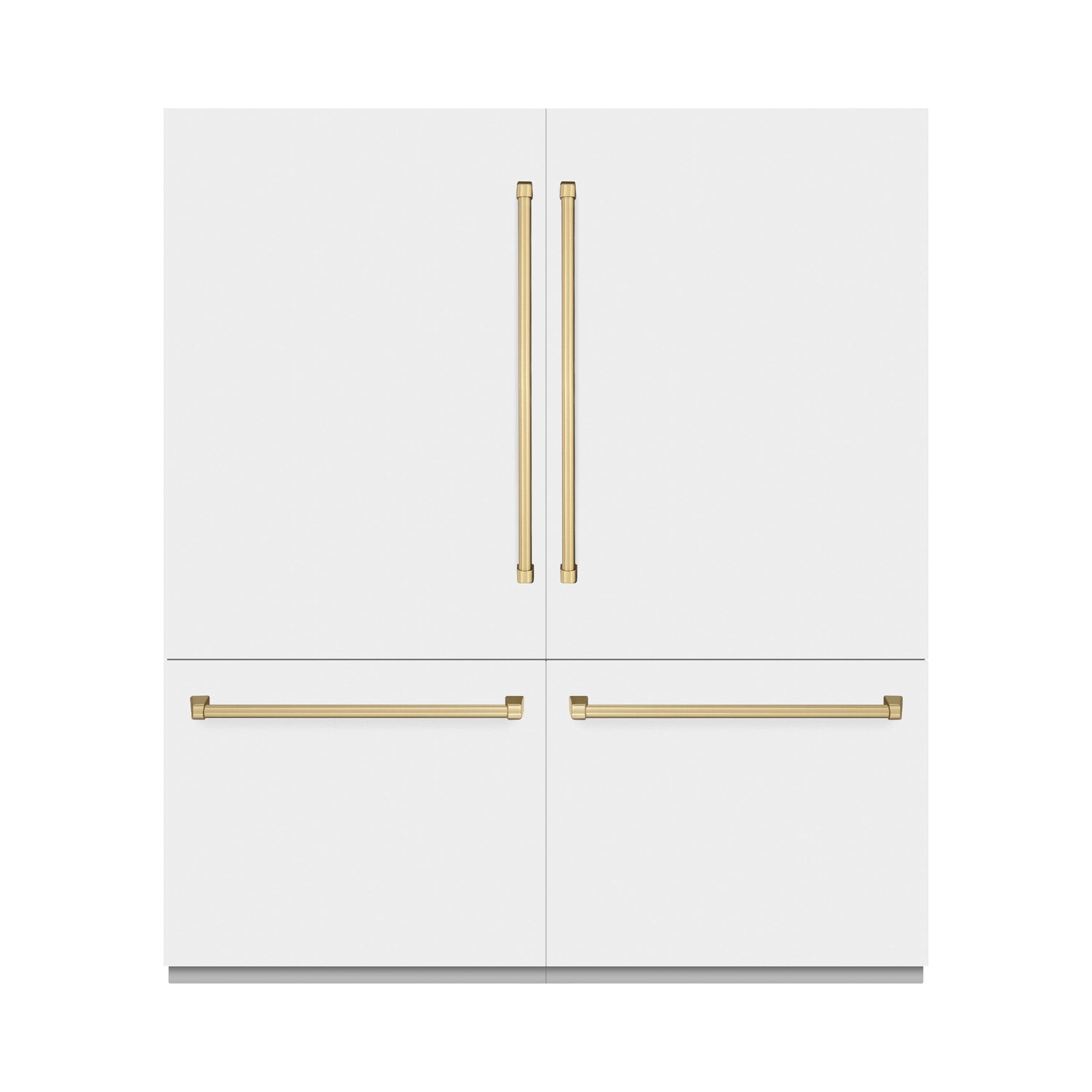 ZLINE Autograph Edition 72 in. 39.6 cu. ft. French Door Built-In Bottom Freezer Refrigerator with Water Dispensers and Ice Makers in White Matte and Champagne Bronze Accents (RBITZ-WM-72-CB)