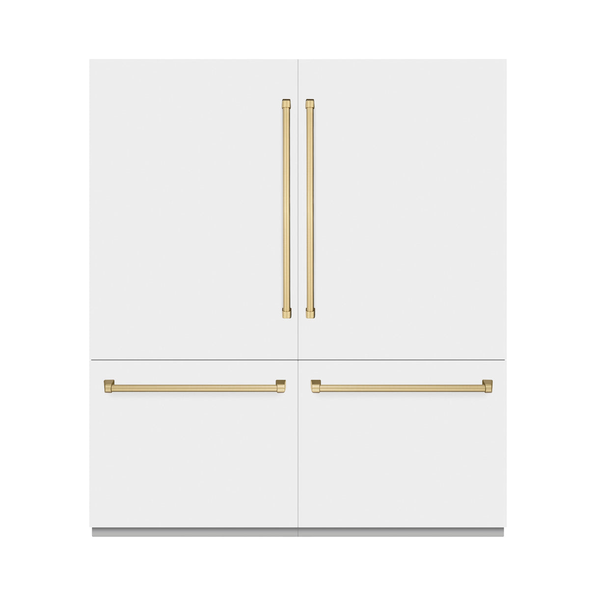 ZLINE Autograph Edition 72 in. 39.6 cu. ft. French Door Built-In Bottom Freezer Refrigerator with Water Dispensers and Ice Makers in White Matte and Champagne Bronze Accents (RBITZ-WM-72-CB)