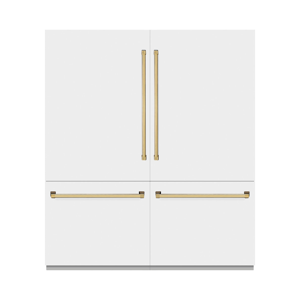 ZLINE Autograph Edition 72 in. 39.6 cu. ft. French Door Built-In Bottom Freezer Refrigerator with Water Dispensers and Ice Makers in White Matte and Polished Gold Accents (RBITZ-WM-72-G)