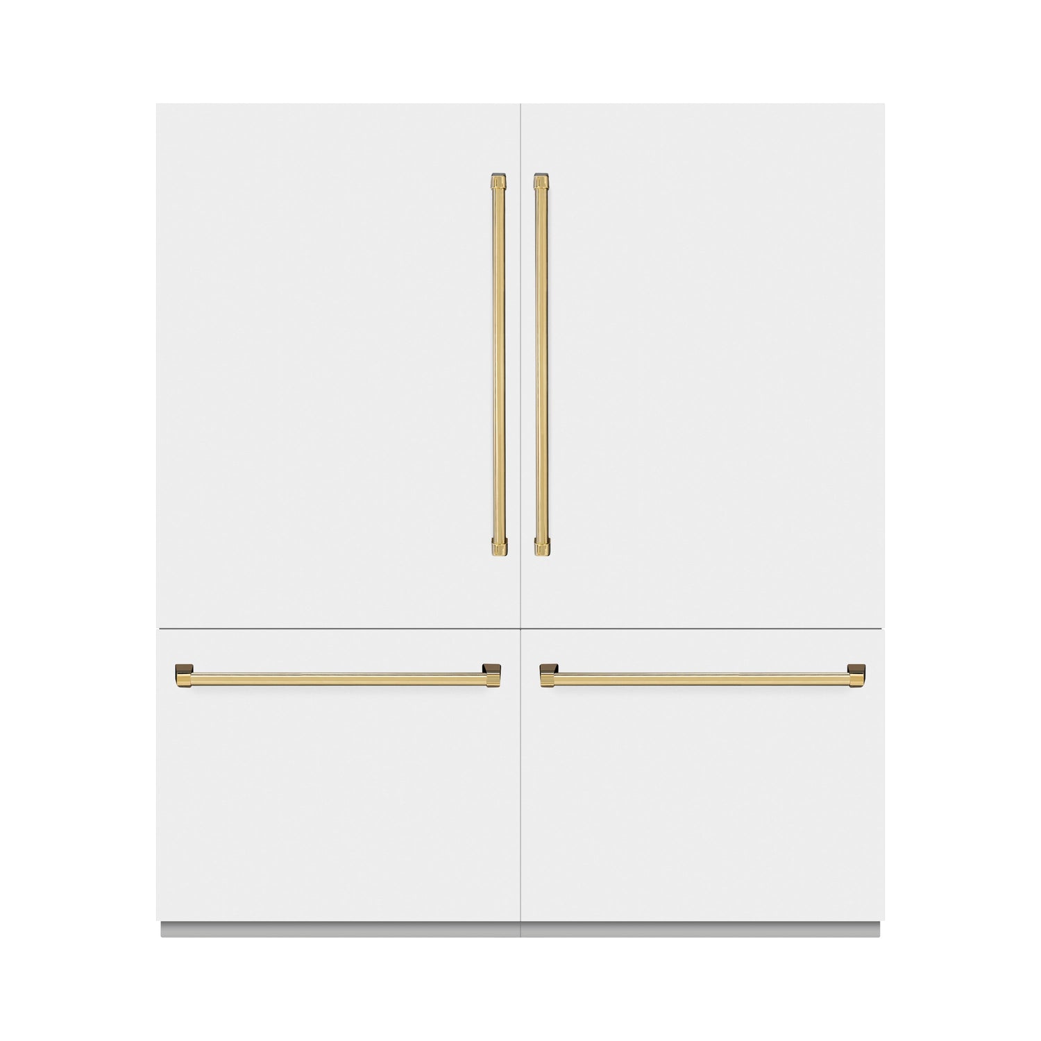 ZLINE Autograph Edition 72 in. 39.6 cu. ft. French Door Built-In Bottom Freezer Refrigerator with Water Dispensers and Ice Makers in White Matte and Polished Gold Accents (RBITZ-WM-72-G)