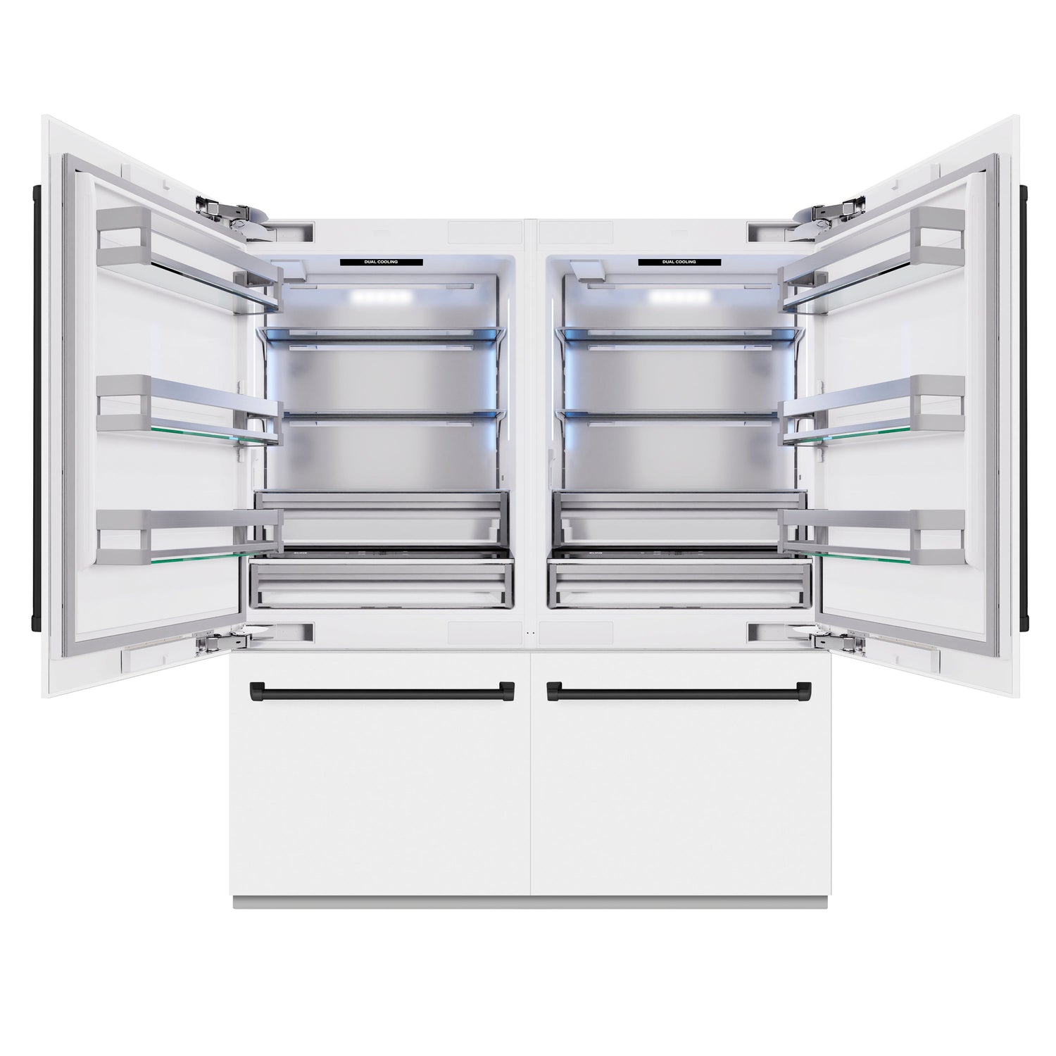 ZLINE Autograph Edition 72 in. 39.6 cu. ft. French Door Built-In Bottom Freezer Refrigerator with Water Dispensers and Ice Makers in White Matte and Matte Black Accents (RBITZ-WM-72-MB)