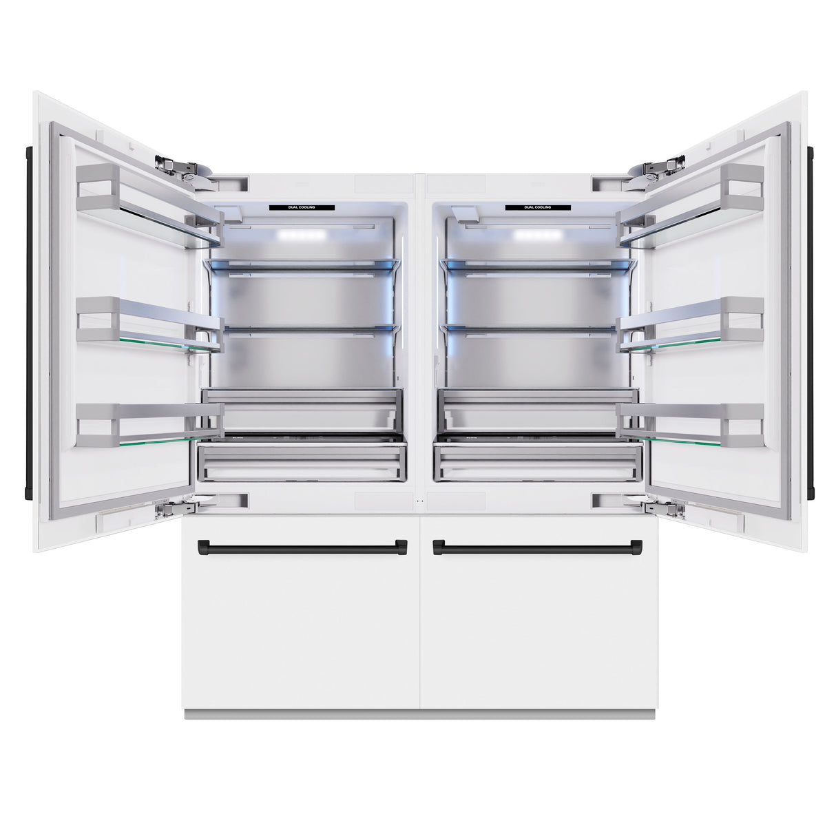 ZLINE Autograph Edition 72 in. 39.6 cu. ft. French Door Built-In Bottom Freezer Refrigerator with Water Dispensers and Ice Makers in White Matte and Matte Black Accents (RBITZ-WM-72-MB)