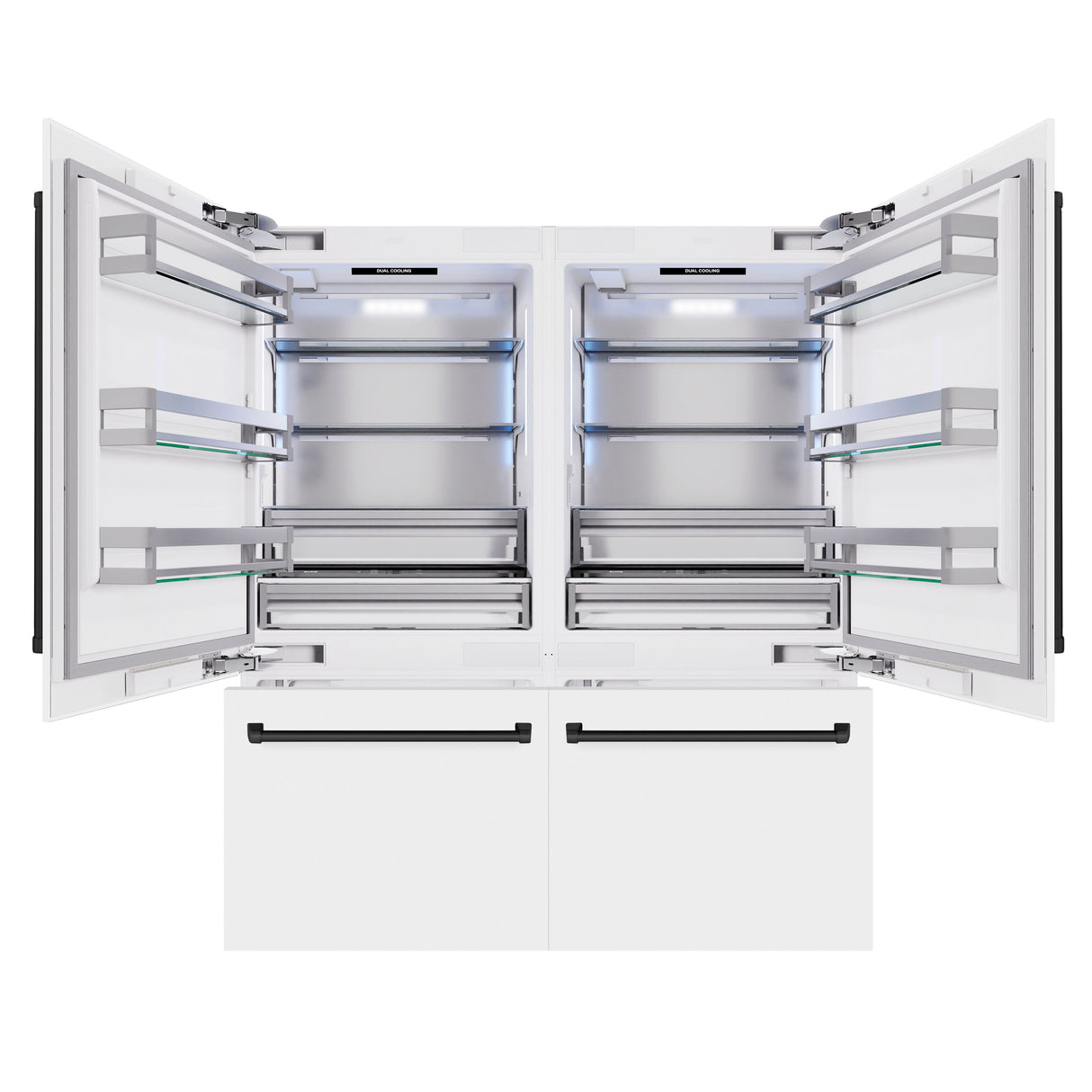 ZLINE Autograph Edition 72 in. 39.6 cu. ft. French Door Built-In Bottom Freezer Refrigerator with Water Dispensers and Ice Makers in White Matte and Matte Black Accents (RBITZ-WM-72-MB)
