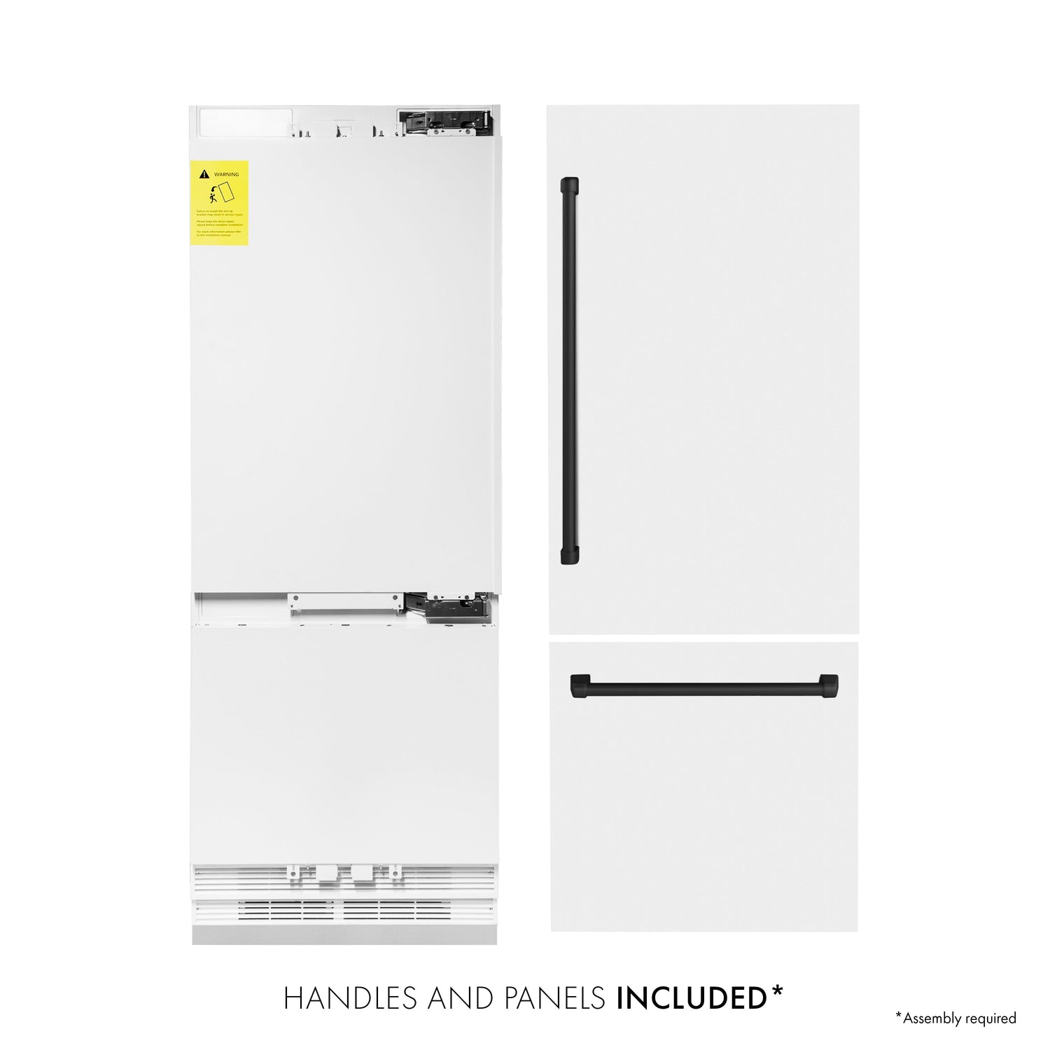 ZLINE Autograph Edition 30 in. 16.1 cu. ft. Built-In Bottom Freezer Refrigerator with Water Dispenser and Ice Maker in White Matte with Matte Black Accents (RBIVZ-WM-30-MB)