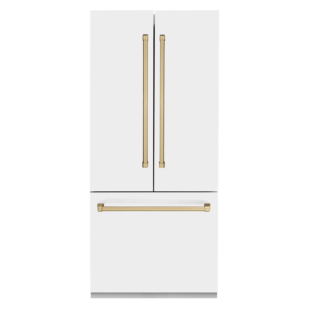 ZLINE Autograph Edition 36 in. 19.6 cu. ft. French Door Built-In Bottom Freezer Refrigerator with Water Dispenser and Ice Maker in White Matte with Champagne Bronze Accents (RBIVZ-WM-36-CB)