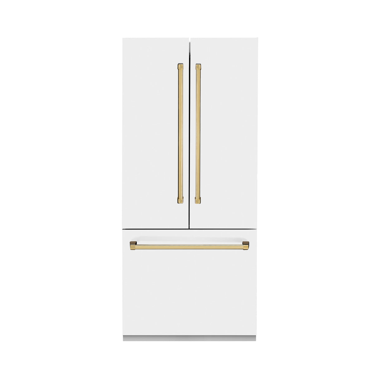 ZLINE Autograph Edition 36 in. 19.6 cu. ft. French Door Built-In Bottom Freezer Refrigerator with Water Dispenser and Ice Maker in White Matte with Polished Gold Accents (RBIVZ-WM-36-G)