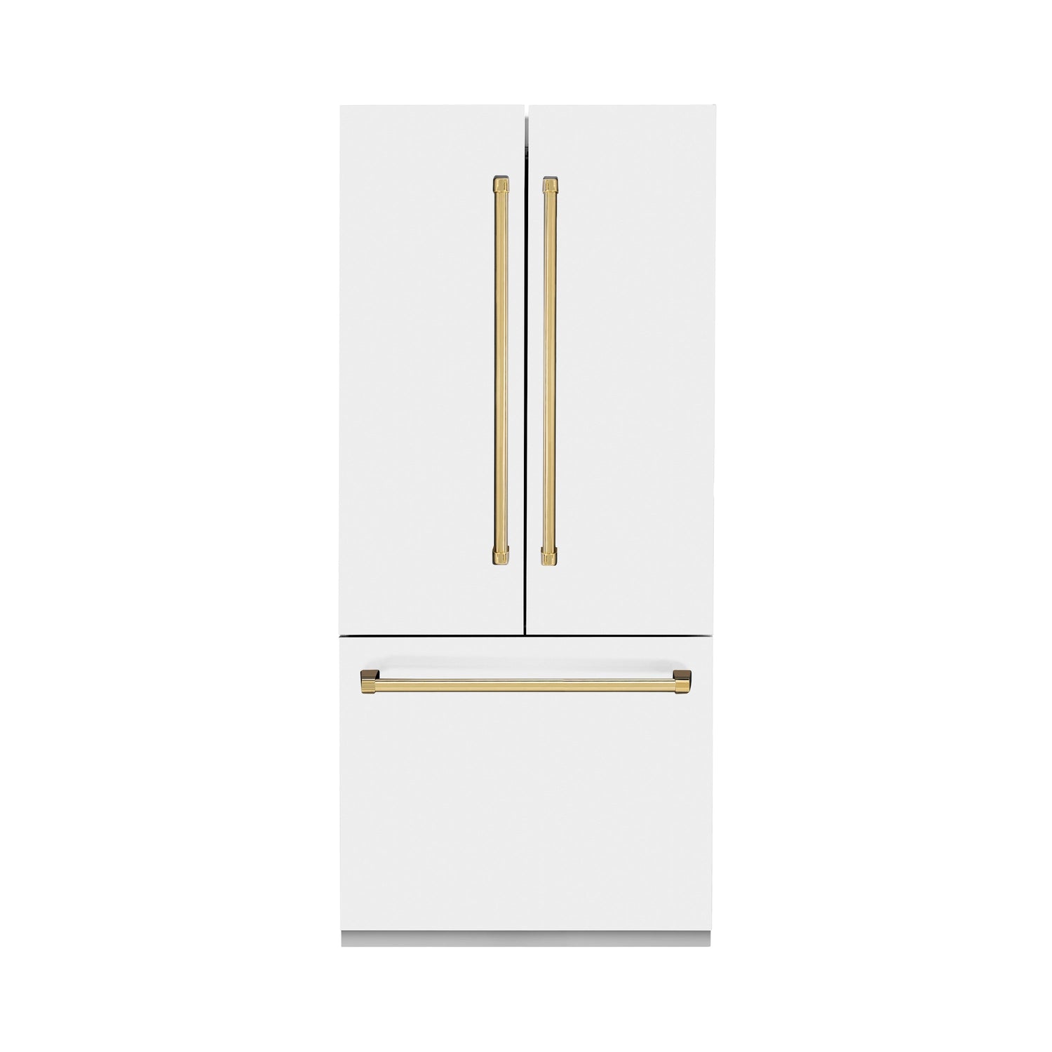 ZLINE Autograph Edition 36 in. 19.6 cu. ft. French Door Built-In Bottom Freezer Refrigerator with Water Dispenser and Ice Maker in White Matte with Polished Gold Accents (RBIVZ-WM-36-G)