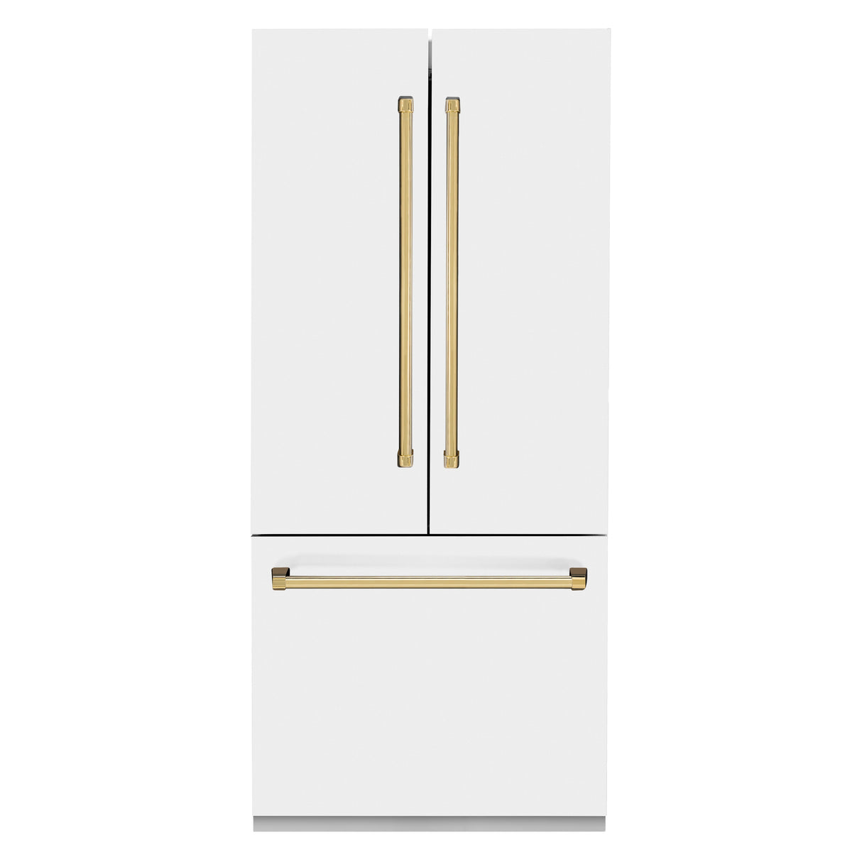 ZLINE Autograph Edition 36 in. 19.6 cu. ft. French Door Built-In Bottom Freezer Refrigerator with Water Dispenser and Ice Maker in White Matte with Polished Gold Accents (RBIVZ-WM-36-G)
