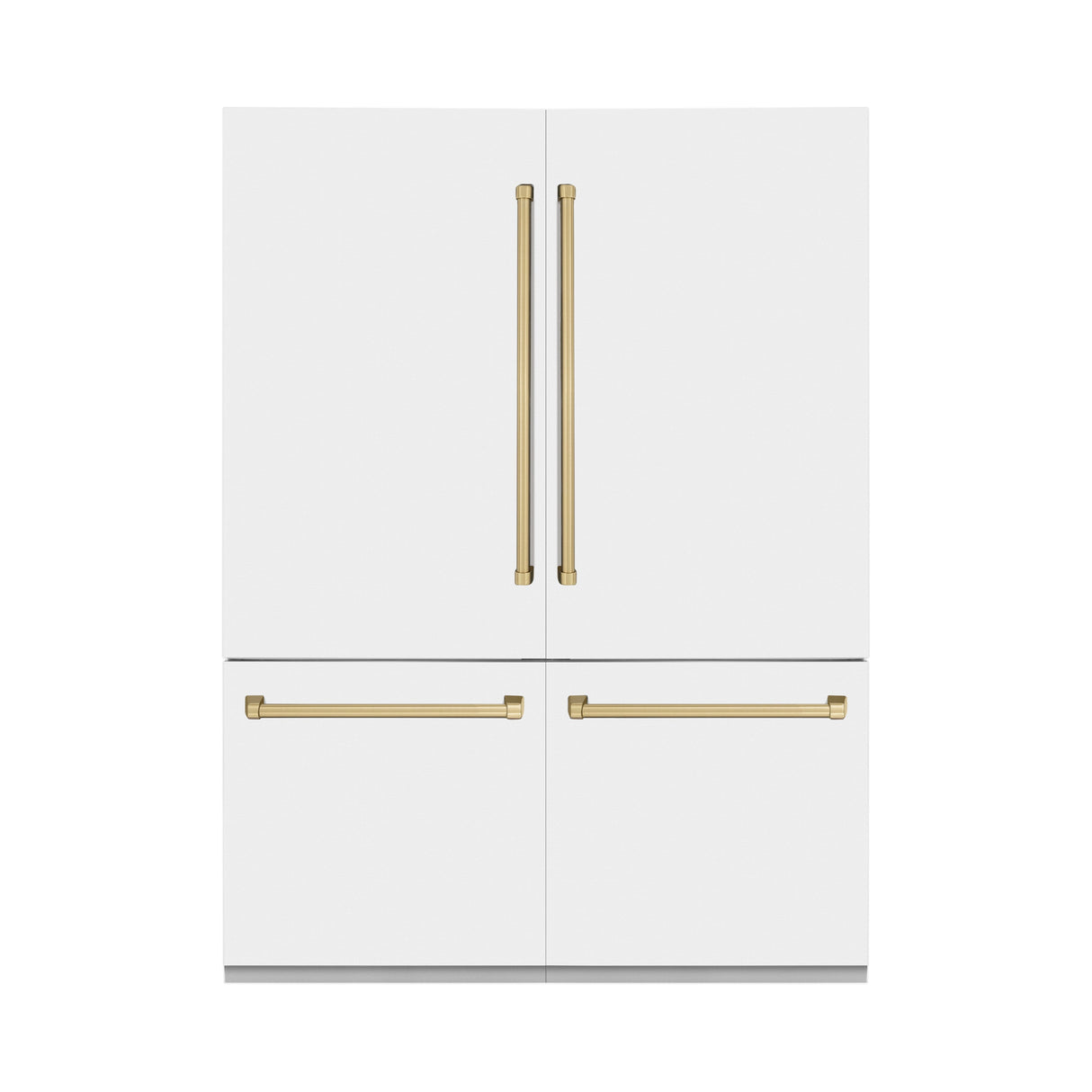 ZLINE Autograph Edition 60 in. 32.2 cu. ft. French Door Built-In Bottom Freezer Refrigerator with Water Dispenser and Ice Maker in White Matte with Champagne Bronze Accents (RBIVZ-WM-60-CB)