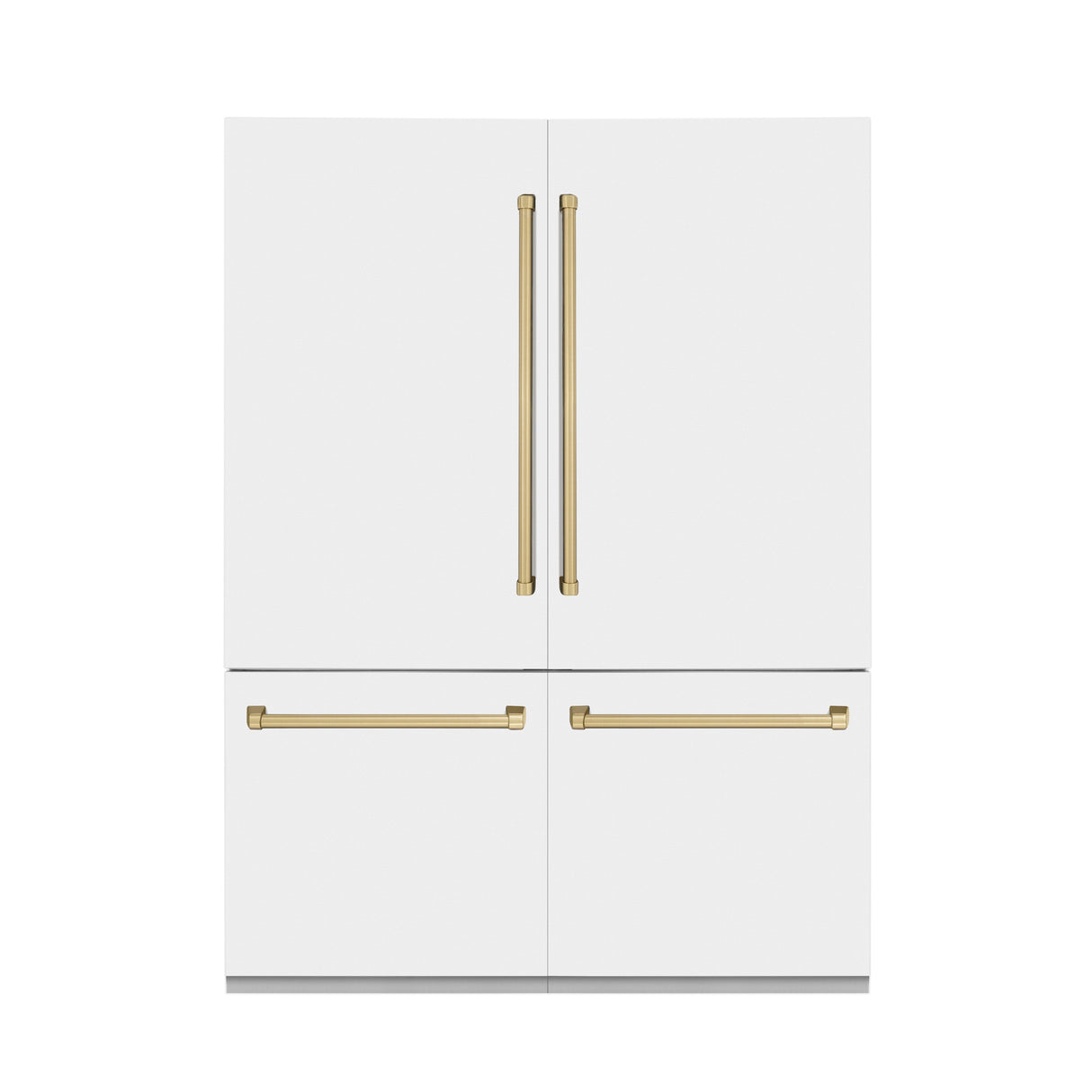 ZLINE Autograph Edition 60 in. 32.2 cu. ft. French Door Built-In Bottom Freezer Refrigerator with Water Dispenser and Ice Maker in White Matte with Polished Gold Accents (RBIVZ-WM-60-G)