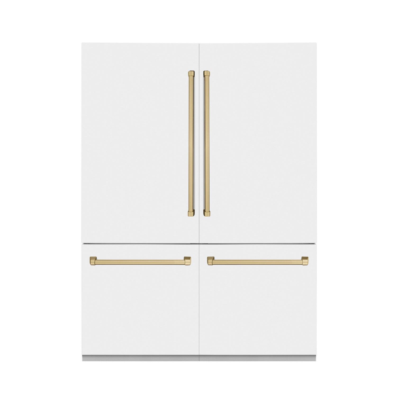 ZLINE Autograph Edition 60 in. 32.2 cu. ft. French Door Built-In Bottom Freezer Refrigerator with Water Dispenser and Ice Maker in White Matte with Polished Gold Accents (RBIVZ-WM-60-G)
