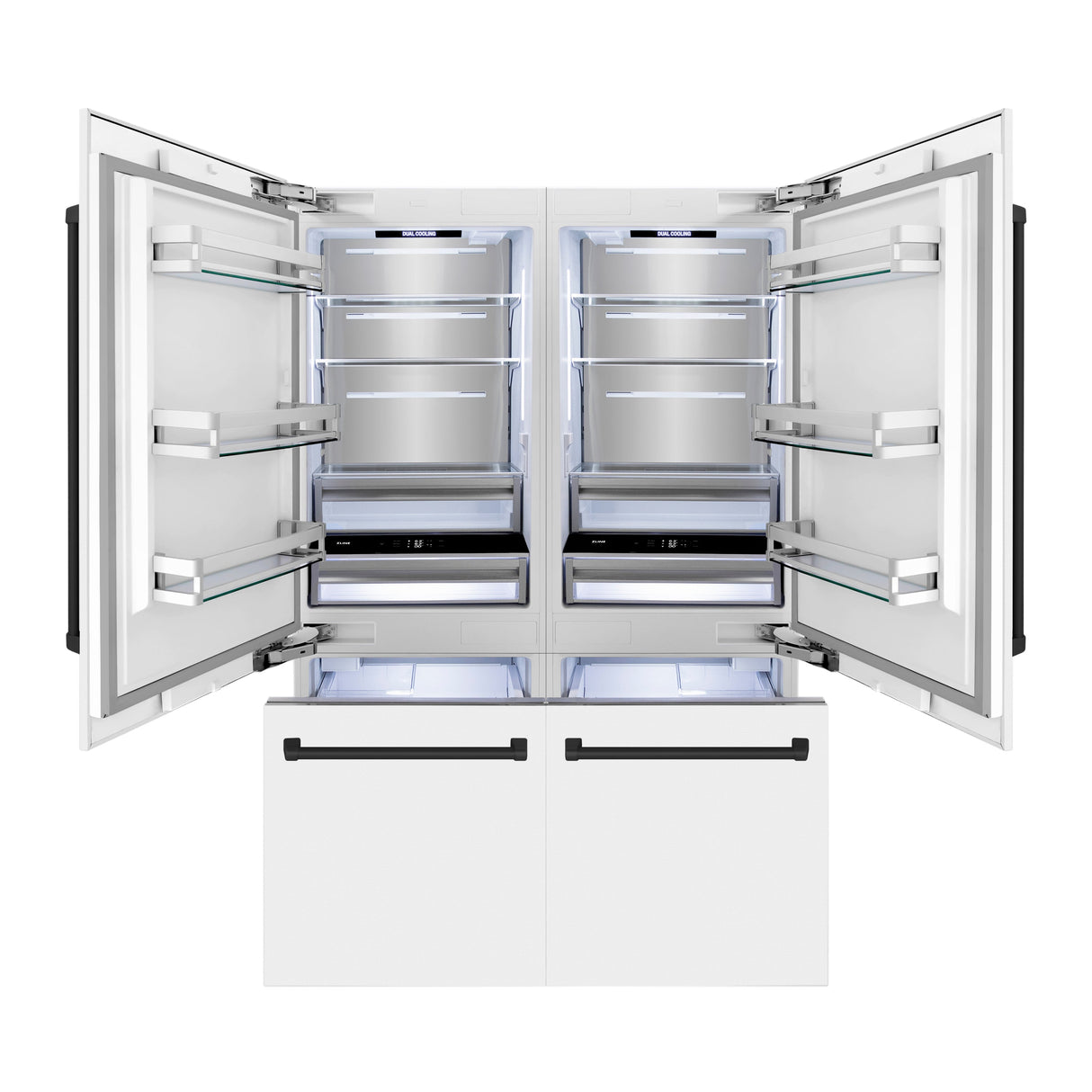 ZLINE Autograph Edition 60 in. 32.2 cu. ft. French Door Built-In Bottom Freezer Refrigerator with Water Dispenser and Ice Maker in White Matte with Matte Black Accents (RBIVZ-WM-60-MB)