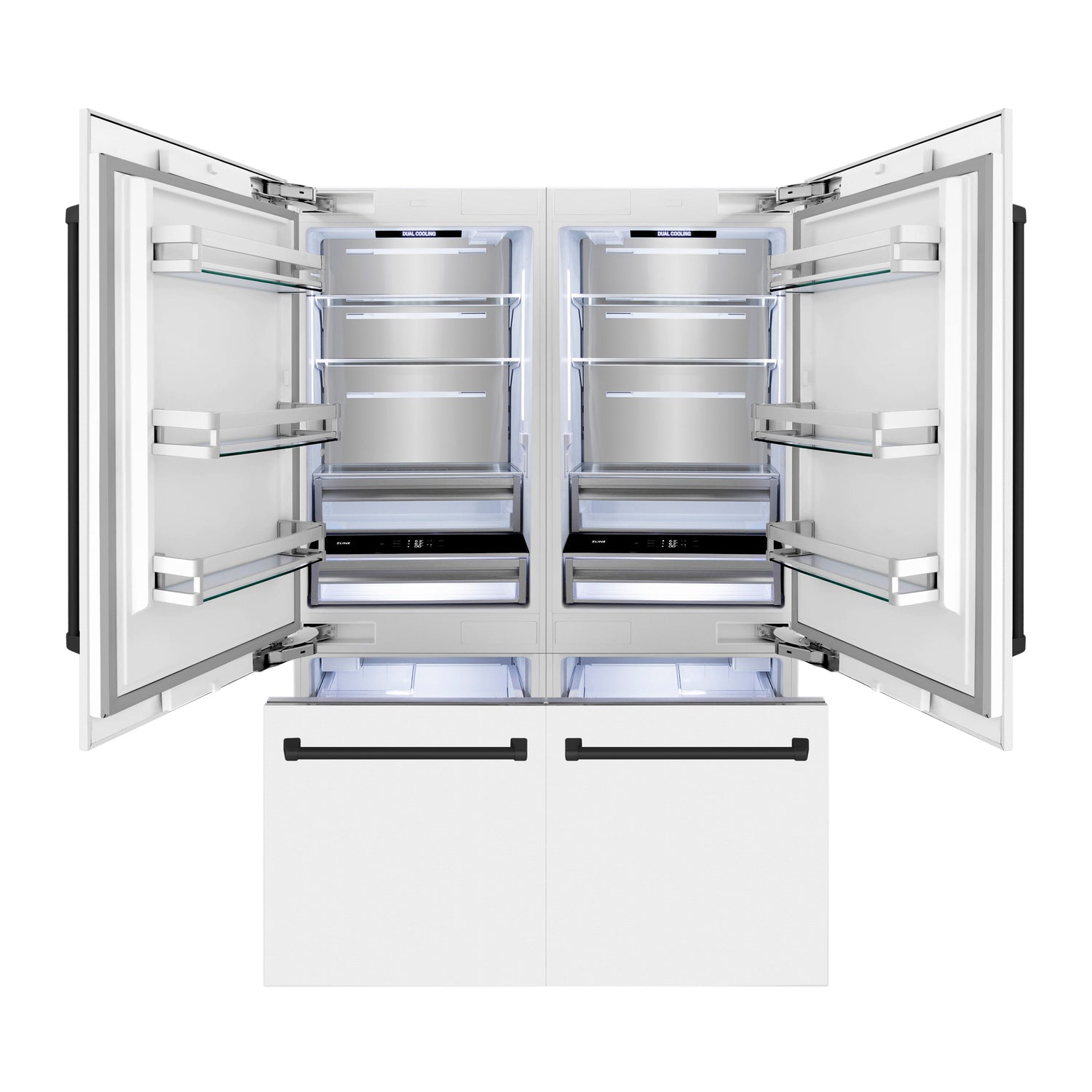 ZLINE Autograph Edition 60 in. 32.2 cu. ft. French Door Built-In Bottom Freezer Refrigerator with Water Dispenser and Ice Maker in White Matte with Matte Black Accents (RBIVZ-WM-60-MB)