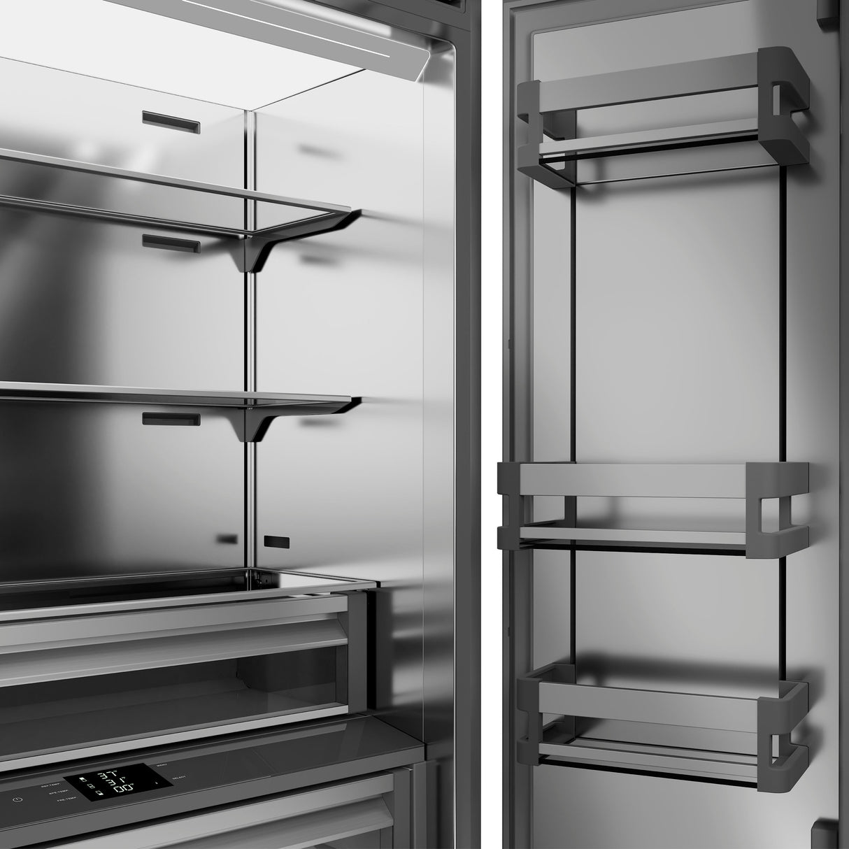 ZLINE Autograph Edition 36 in. 19.6 cu. ft. French Door Built-In Bottom Freezer Refrigerator with Water Dispenser and Ice Maker in White Matte with Stainless Steel Interior and Matte Black Accents (SRBIVZ-WM-36-MB)