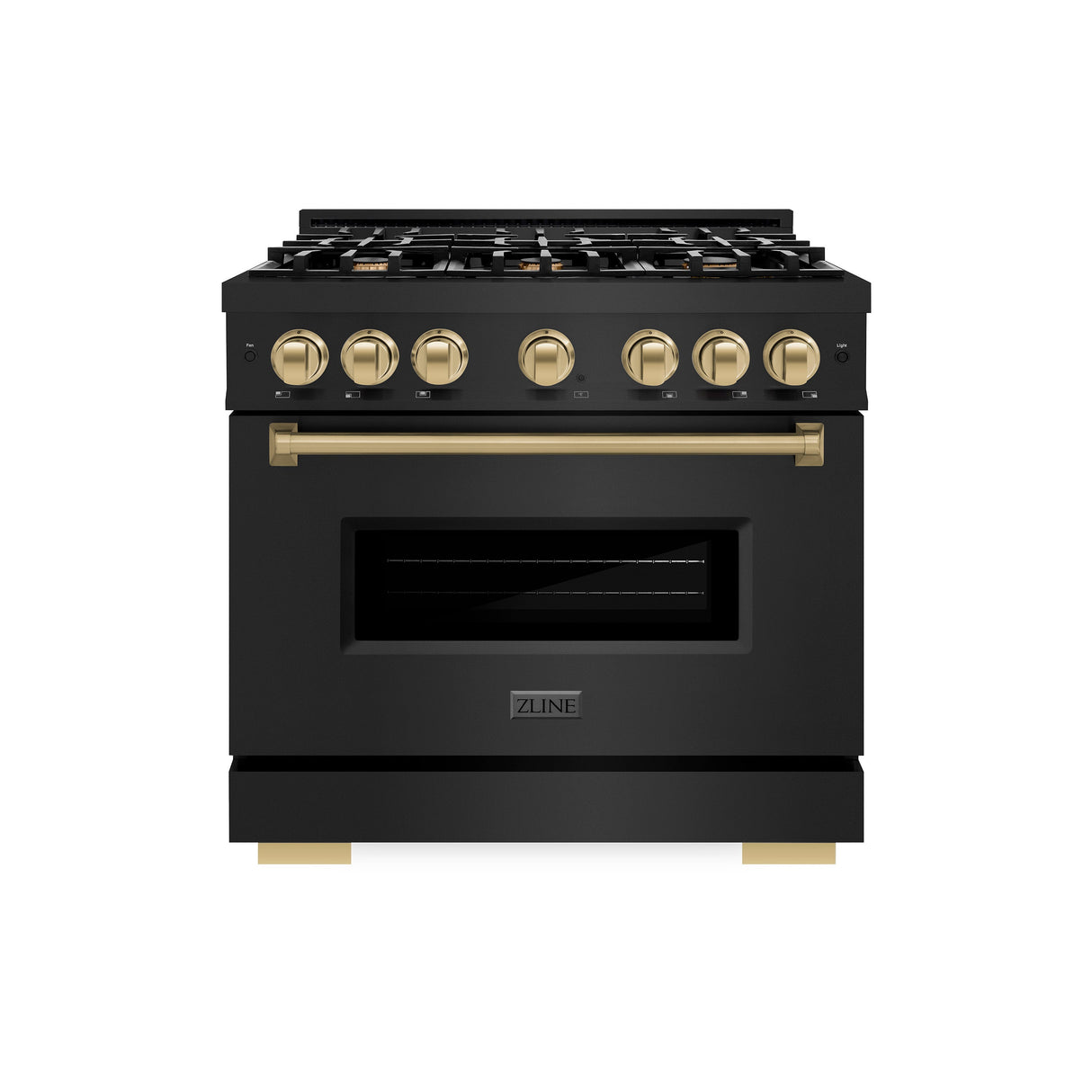 ZLINE Autograph Edition 36 in. 5.2 cu. ft. Classic Gas Range with 6 Burner Cooktop and Convection Gas Oven in Black Stainless Steel and Champagne Bronze Accents (CGRBZ-36-CB)