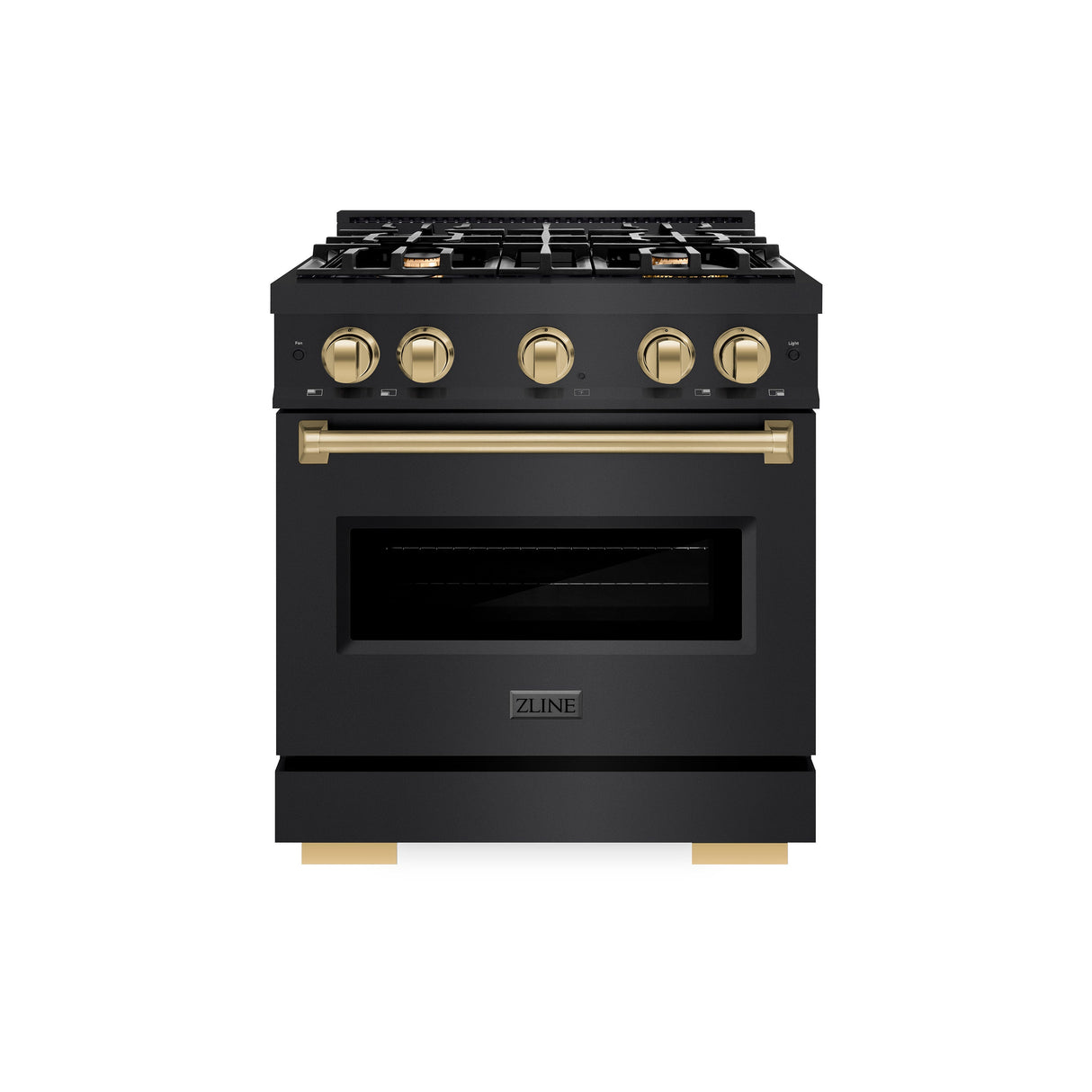 ZLINE Autograph Edition 30 in. 4.2 cu. ft. Classic Dual Fuel Range with 4 Burner Gas Cooktop and Electric Convection Oven in Black Stainless Steel with Champagne Bronze Accents (CDRBZ-30-CB)