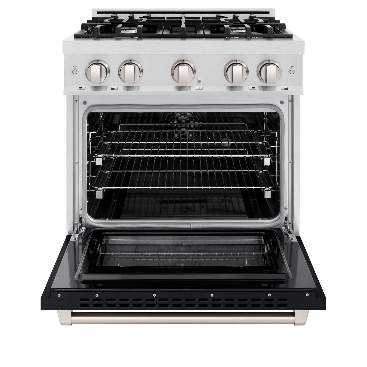 ZLINE 30 in. 4.2 cu. ft. Select Dual Fuel Range with 4 Burner Gas Cooktop and Electric Convection Oven in Satin Stainless Steel with Black Matte Door (HDRS-BLM-30)