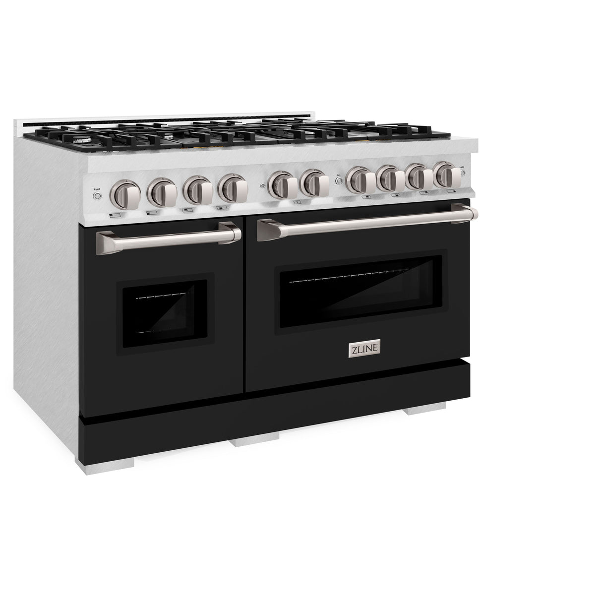 ZLINE 48 in. 6.7 cu. ft. Classic Double Oven Dual Fuel Range with 8 Burner Gas Cooktop in Satin Stainless Steel with Black Matte Doors (CDRS-BLM-48)