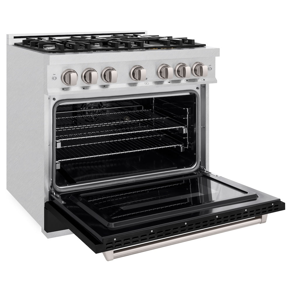 ZLINE 36 in. 5.2 cu. ft. Classic Dual Fuel Range with 6 Burner Gas Cooktop and Electric Convection Oven in Satin Stainless Steel with Black Matte Door (CDRS-BLM-36)