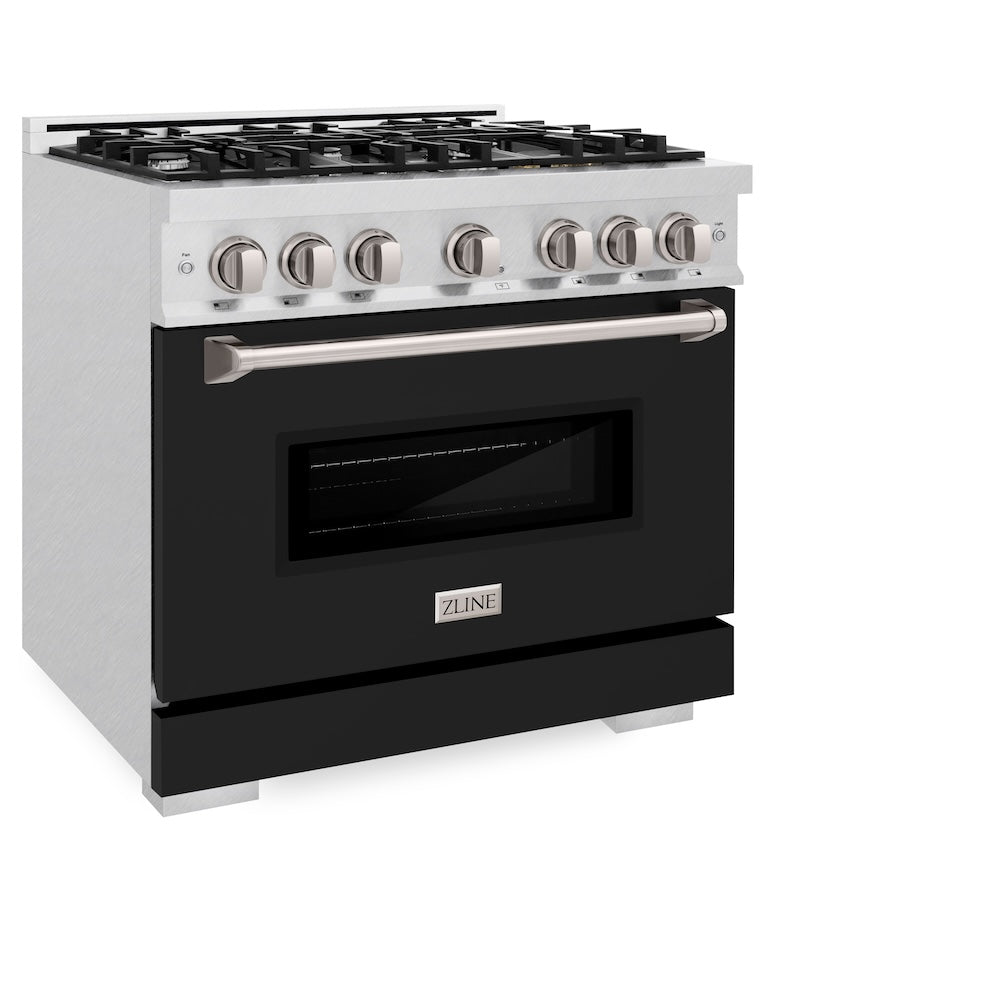 ZLINE 36 in. 5.2 cu. ft. Classic Dual Fuel Range with 6 Burner Gas Cooktop and Electric Convection Oven in Satin Stainless Steel with Black Matte Door (CDRS-BLM-36)