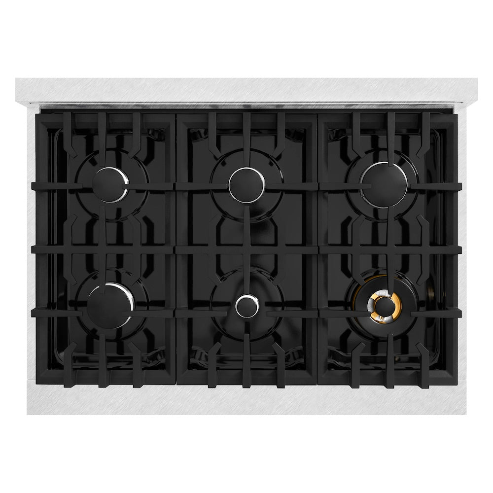 ZLINE 36 in. 5.2 cu. ft. Classic Dual Fuel Range with 6 Burner Gas Cooktop and Electric Convection Oven in Satin Stainless Steel with Black Matte Door (CDRS-BLM-36)