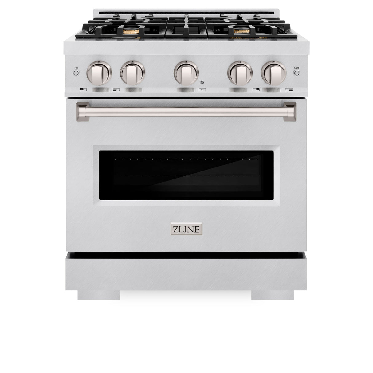 ZLINE 30 in. 4.2 cu. ft. Classic Dual Fuel Range with Gas Cooktop and Electric Convection Oven in Satin Stainless Steel with 4 Brass Burners (CDRS-BR-30)