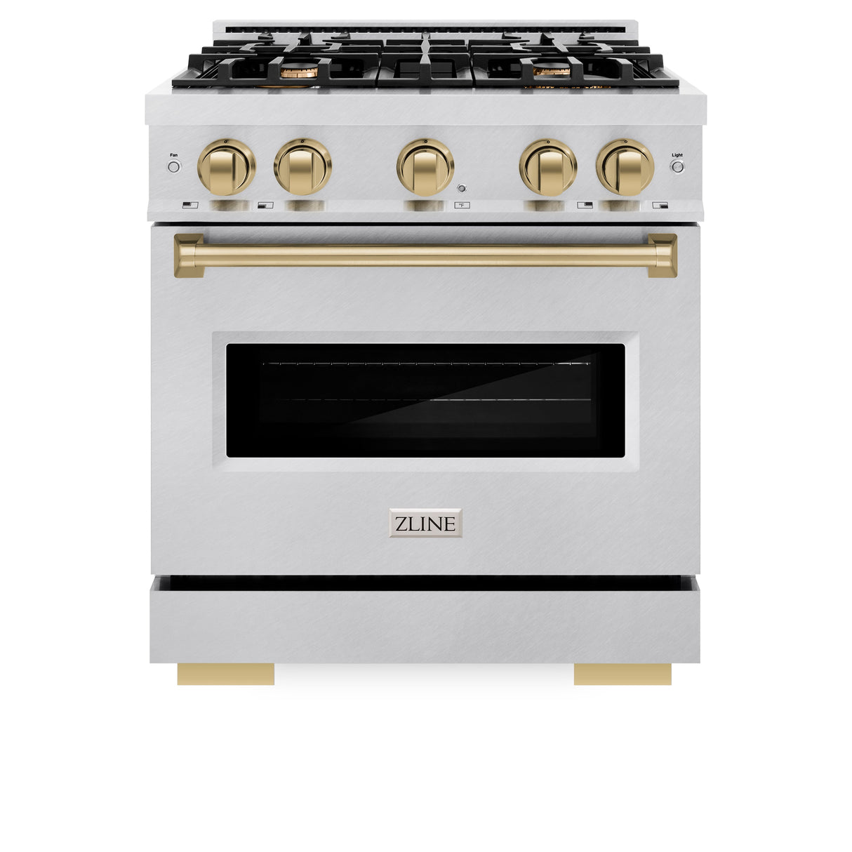 ZLINE Autograph Edition 30 in. 4.2 cu. ft. Classic Dual Fuel Range with 4 Burner Gas Cooktop and Electric Convection Oven in Satin Stainless Steel with Champagne Bronze Accents (CDRSZ-30-CB)